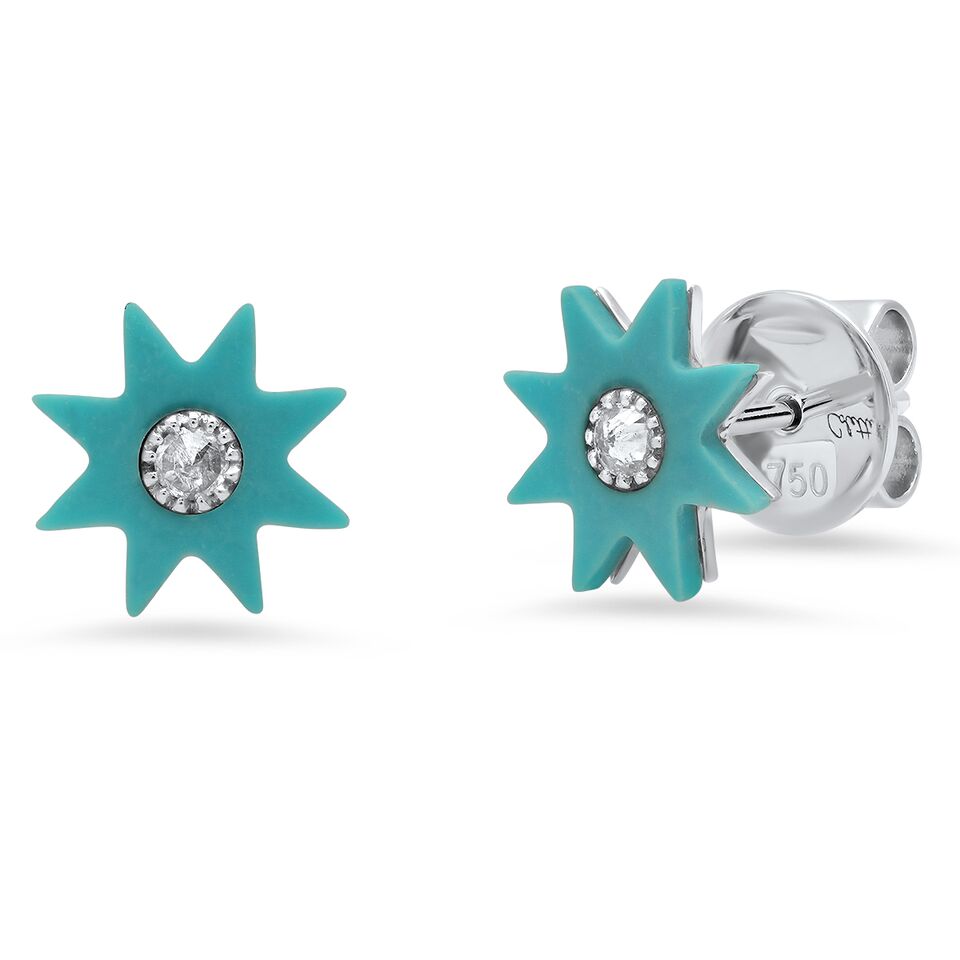 Natural Hardstone Turquoise Stud Earrings for Women - Handmade Boho Jewelry for Casual & Party Wear
