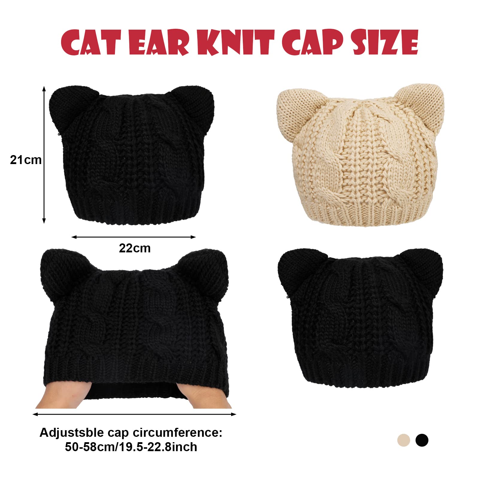 PHOGARY Cat Ear Beanie Hats for Women & Girls - Warm Winter Knit Cable Crochet Cap with Cute Cat Ears | Perfect for Cold Weather, Outdoor Activities & Fashion Accessories