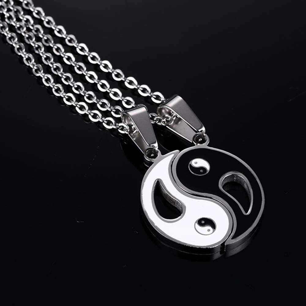 Yin Yang BFF Couples Pendant Necklace Set - 2 Piece Matching Puzzle Necklaces for Women, Men, Boys & Girls - Stainless Steel 19.6