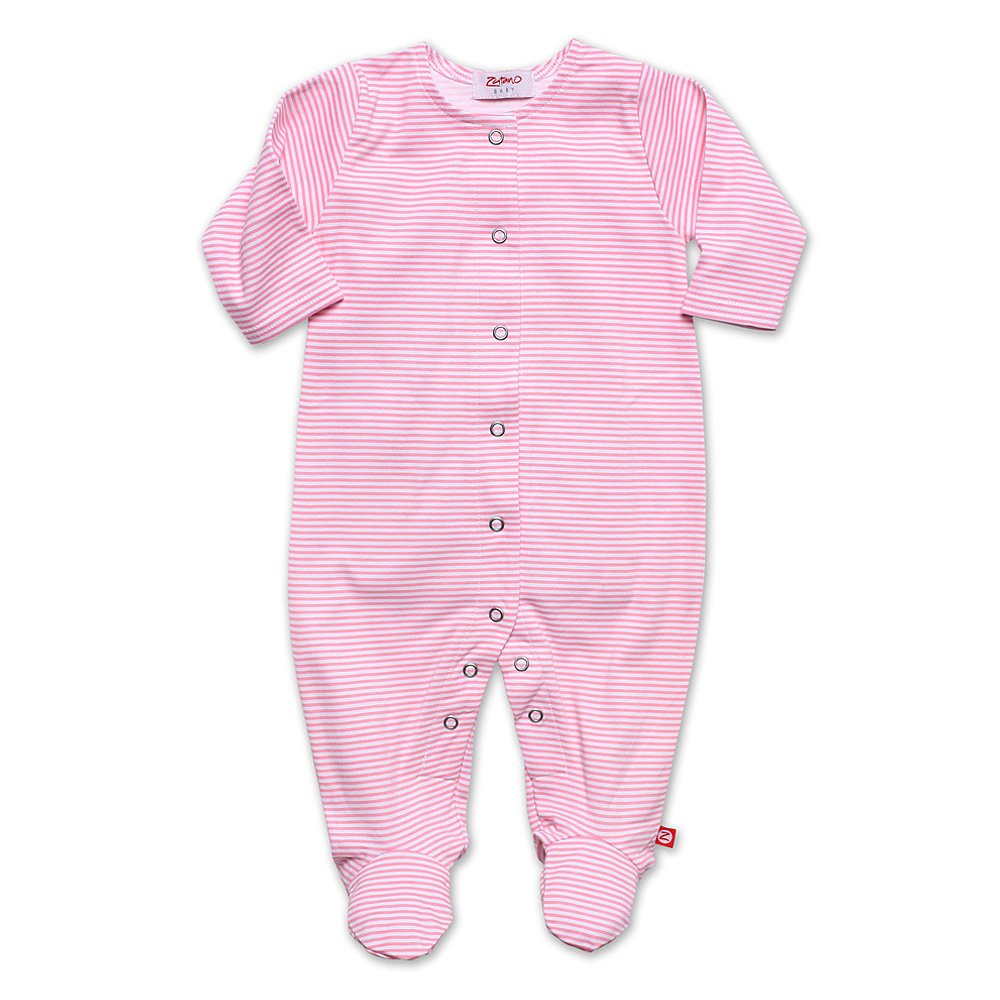 Zutano Candy Stripe Baby Footie Pajamas - Soft Cotton Infant Sleepwear, Pink | Cozy & Comfortable for Newborns & Toddlers | Perfect for Bedtime, Naptime & Playtime