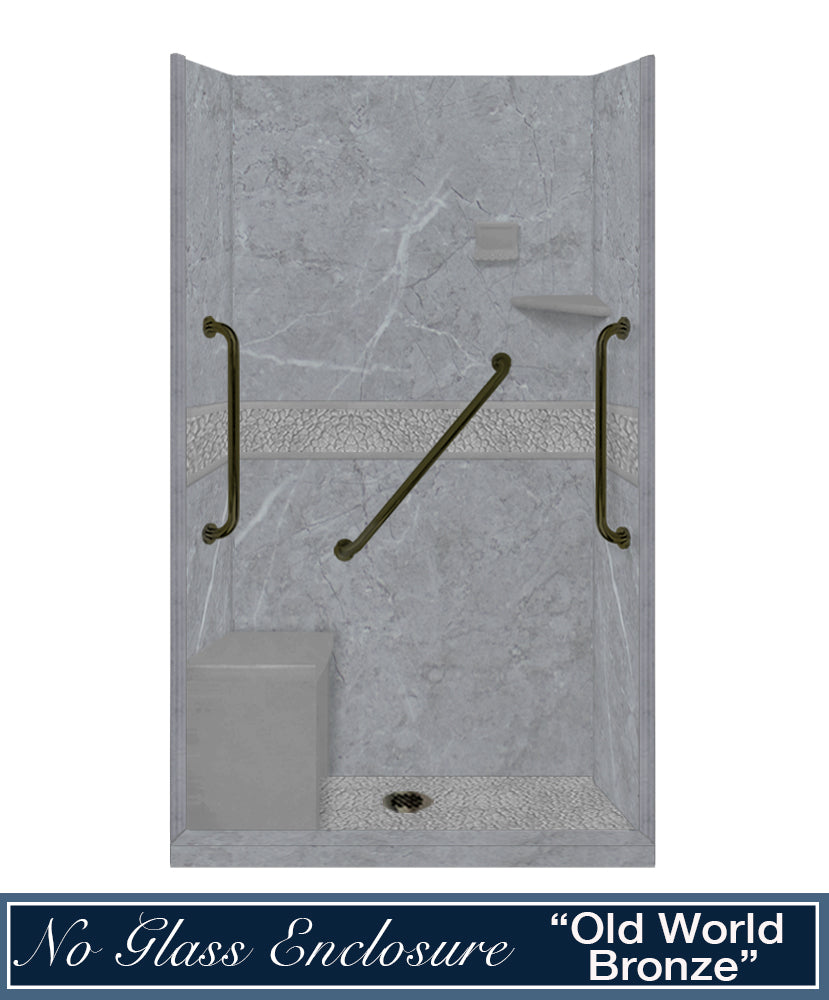 Freedom Grio Marble Pebble Alcove Shower Enclosure Kit - Waterproof Bathroom Shower Panel System with Natural Stone Design for Modern Home & Spa Renovation