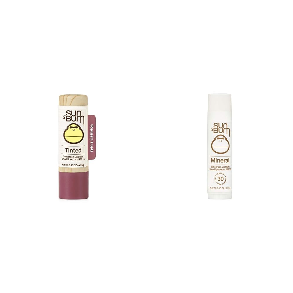 Sun Bum Tinted Lip Balm Raisin Hell SPF 15 & Mineral Sunscreen Lip Balm SPF 30 - Vegan, Reef Safe, Hawaii 104 Act Compliant (0.15 Oz Each) | Moisturizing Sun Protection for Beach, Hiking & Outdoor Activities