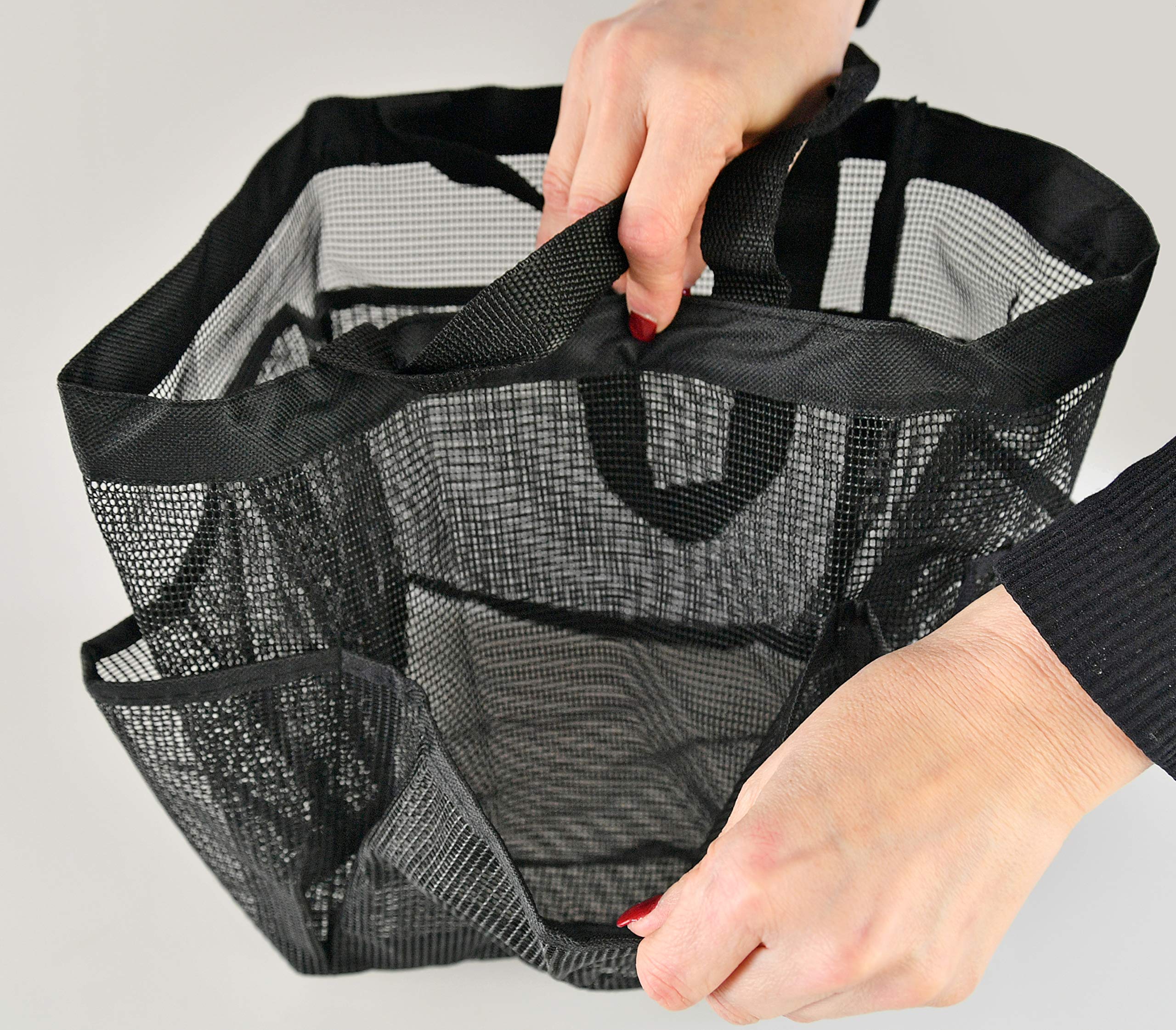 Home-X Mesh Shower Caddy Tote | Portable Bathroom Organizer Bag for Toiletries & Accessories | 14” x 11” Black | Perfect for Travel, Camping & Dorm Showers