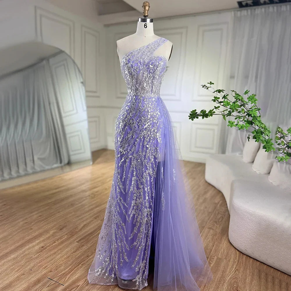Elegant Pink Mermaid Evening Gown with Beaded One Shoulder Design - Women's Formal Party Dress for Prom, Wedding & Special Occasions - Serene Hill Collection LA71616
