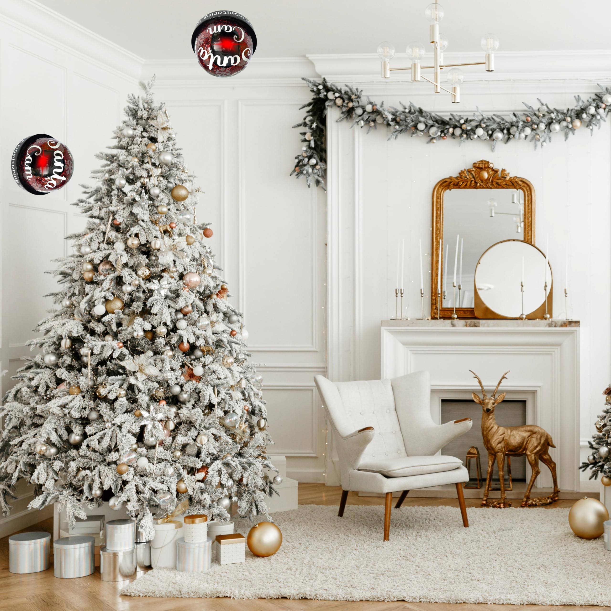 Santa Fake Security Camera with Red Flashing LED - Christmas Decorative Dummy Camera for Home & Office Surveillance (Holiday Theft Deterrent, Festive Home Security)