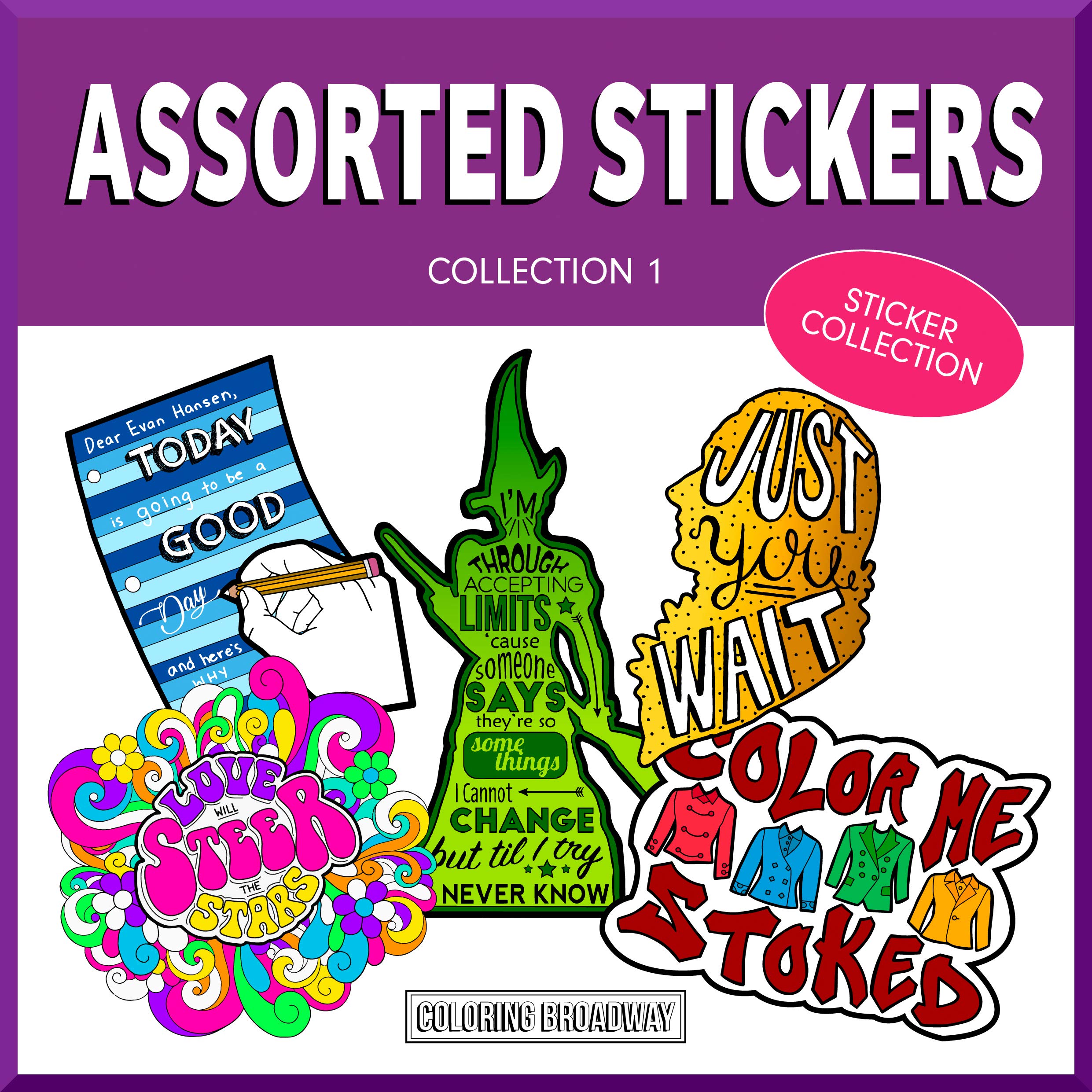 Wicked, Hamilton, Dear Evan Hansen, Hair & Heathers Broadway Musical Stickers - Set of 5 Die-Cut Vinyl Decals | Bubble-Free, Theater Lover Gift | Perfect for Laptops, Water Bottles & Notebooks