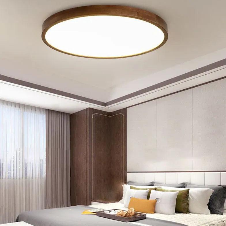 Modern Wooden Flush Mount Ceiling Light Fixture - Warm & Elegant LED Lighting for Bedroom, Living Room, Dining Room - Energy Efficient Home Decor