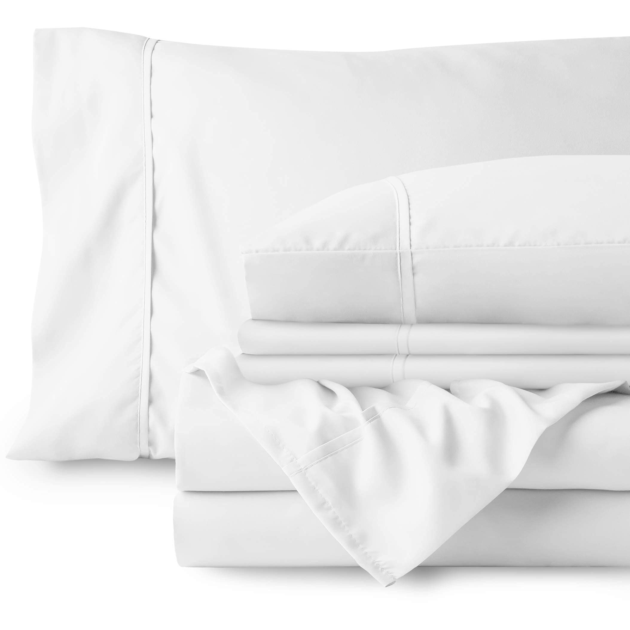 Bare Home 6-Piece Microfiber Bed Sheet Set with 4 Pillowcases - Full Size Cooling Soft Breathable Sheets in Cool White - Perfect for Guest Rooms, Dorms & Cozy Bedrooms