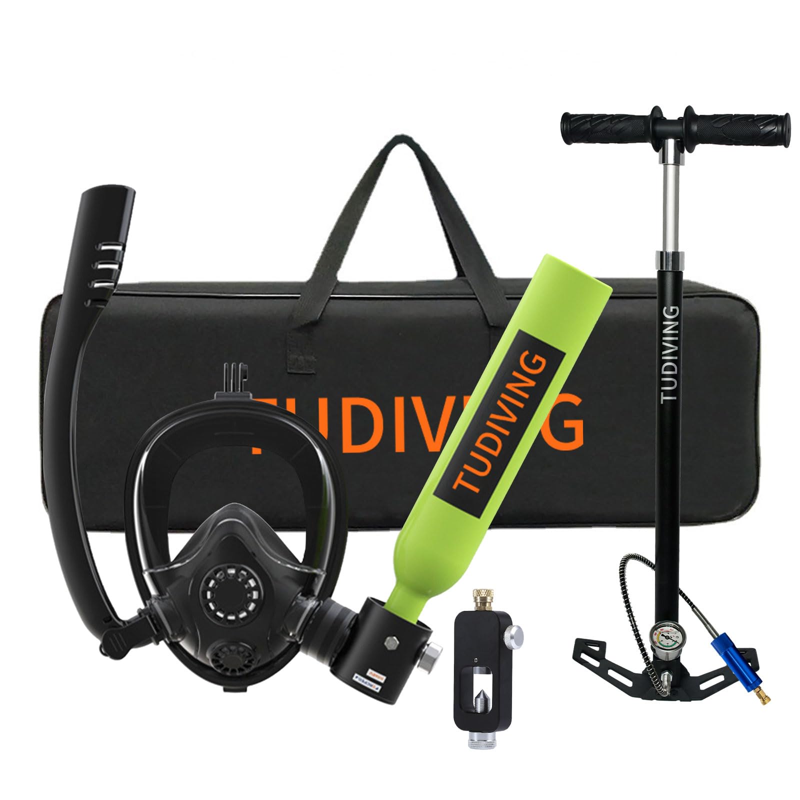 TUDIVING 0.5L Scuba Diving Tank Set with Full Face Snorkel Mask - Portable Mini Oxygen Cylinder for Underwater Diving, Breathing Training & Rescue - Ideal for Travel, Pool Training & Emergency Preparedness