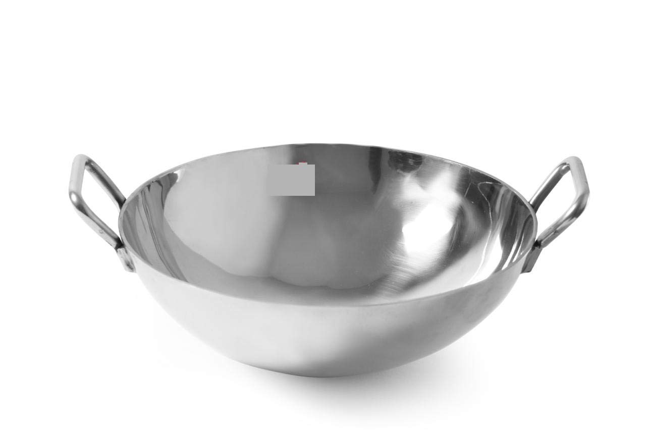 Premium Stainless Steel Commercial Kadai Wok with Handle - 9L Capacity, 5mm Thick - Ideal for Restaurant Cooking, Catering & Large Batch Meal Prep