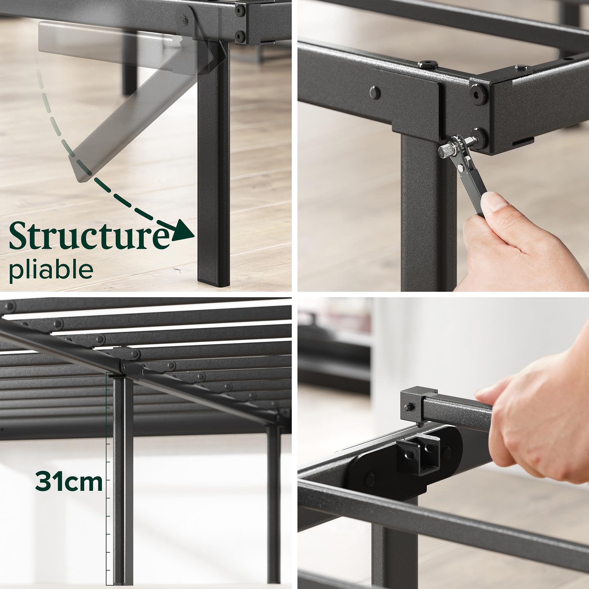 Zinus Caleb 140x190cm Platform Bed Frame with Under Bed Storage - 36cm Height, Foldable Steel Frame in Black - Perfect for Small Bedrooms & Guest Rooms