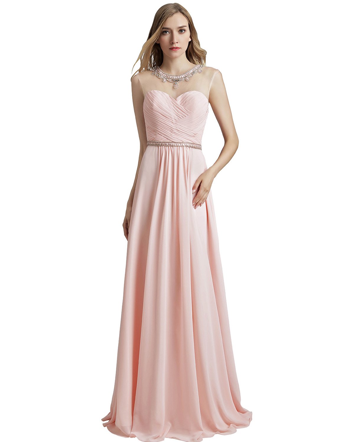 Sarahbridal Women's Elegant Beaded Sequin Chiffon Long Prom Dress - Cap Sleeve Bridesmaid Gown for Formal Events, Weddings & Evening Parties