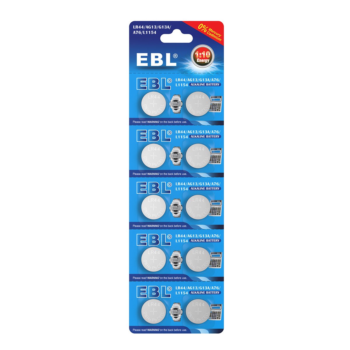 EBL LR44 AG13 G13A A76 L1154 Alkaline Button Cell Batteries - Long Lasting Power for Watches, Calculators, Toys, and Small Electronics