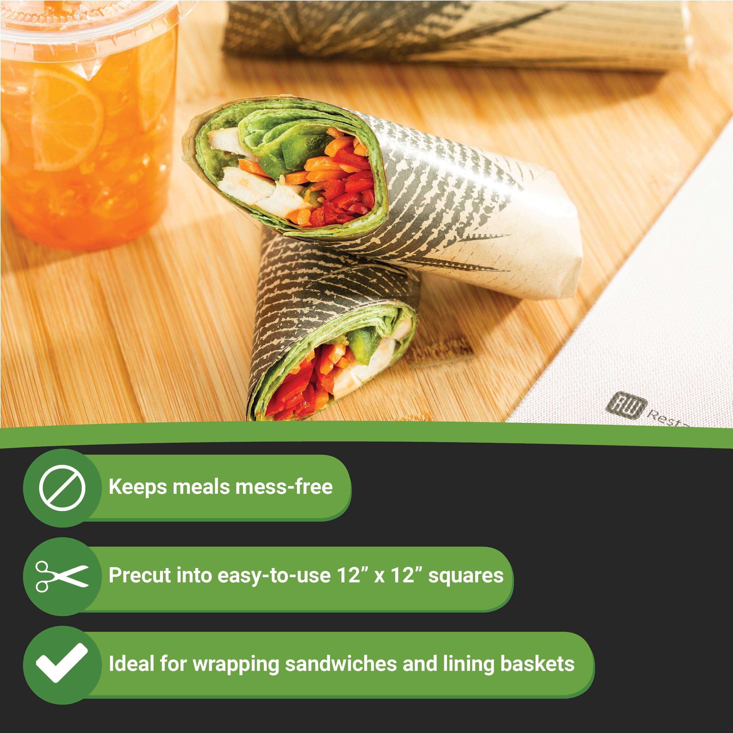 500-Pack 12x12 Inch Greaseproof & Microwavable Kraft Pastry Sheets - Durable Sandwich Wrapping Papers for Restaurants, Bakeries & Coffee Shops | Perfect for Food Basket Liners, Takeout Packaging & Bakery Display