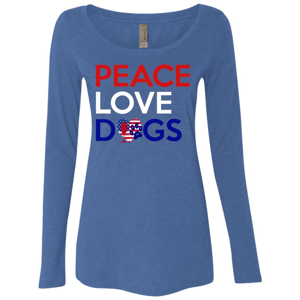 Peace Love Dogs Women's Long Sleeve Scoop Neck Tri-Blend T-Shirt - Soft Vintage Style Graphic Tee for Dog Lovers, Casual Wear & Animal Rescue Support