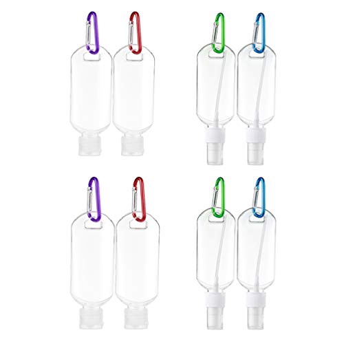 Healifty 8pcs Portable Silicone Travel Bottles with Keychain - 50ml Refillable Leak Proof Empty Containers for Shampoo, Lotion & Toiletries - Perfect for Air Travel, Gym & Camping Essentials