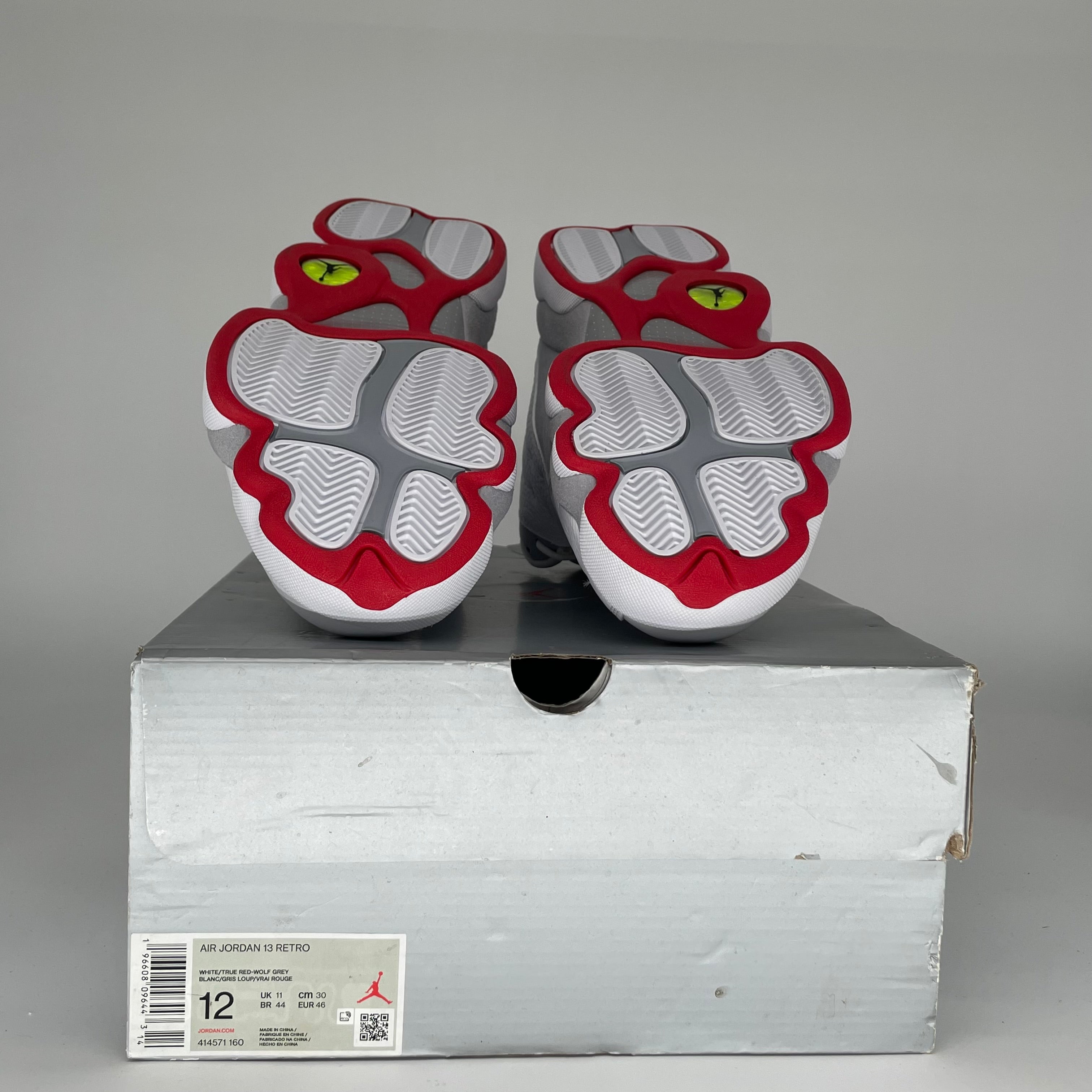 Original: AIR JORDAN 13 WOLF GREY SIZE 12 414571 160   Optimized: Air Jordan 13 Retro 