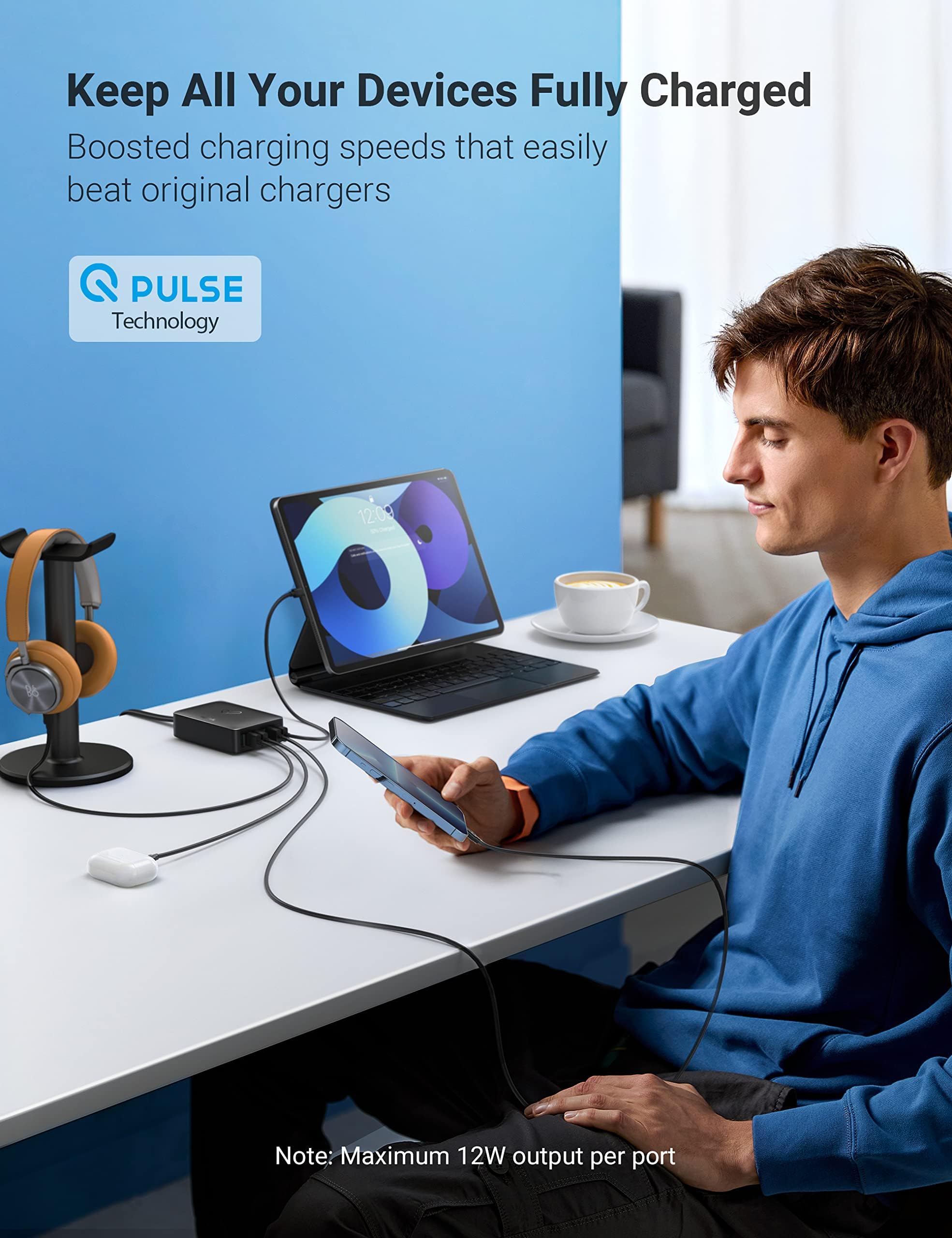 Topvork 60W 6-Port USB Charging Station - Fast Charger Block for iPhone 13/12, Galaxy, Note, Pixel, iPad - Compact Desktop USB Hub with 2.5X Speed - Perfect for Home, Office & Travel (Black)