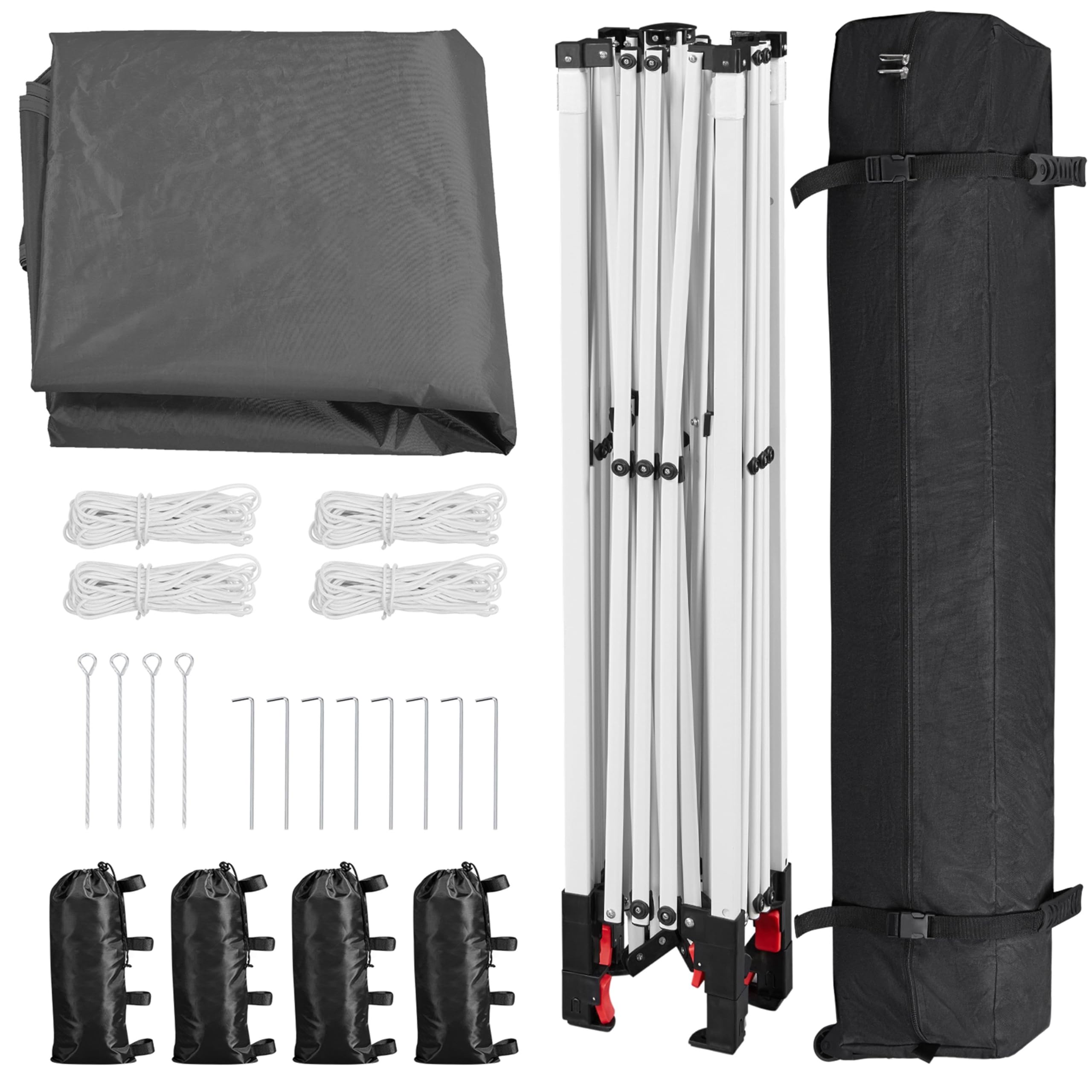 Yaheetech 10x10 Pop Up Canopy Tent with Vent - Easy Setup Instant Sun Shelter with Wheeled Carry Bag, 4 Sandbags & 12 Stakes - Perfect for Outdoor Parties, Beach Picnics, Camping, Backyard BBQ and Tailgating - Dark Gray Weather-Resistant Canopy