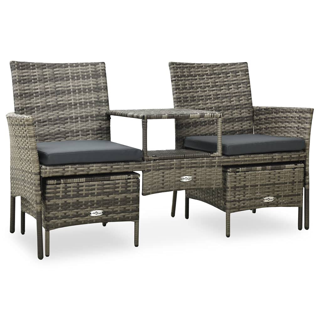 All-Weather Outdoor Wicker Furniture Set - 2-Seater Garden Sofa with Tea Table & Stools, Poly Rattan Gray with Washable Cushion Covers (Fast Shipping) - Perfect for Patio, Backyard, Poolside & Garden Relaxation