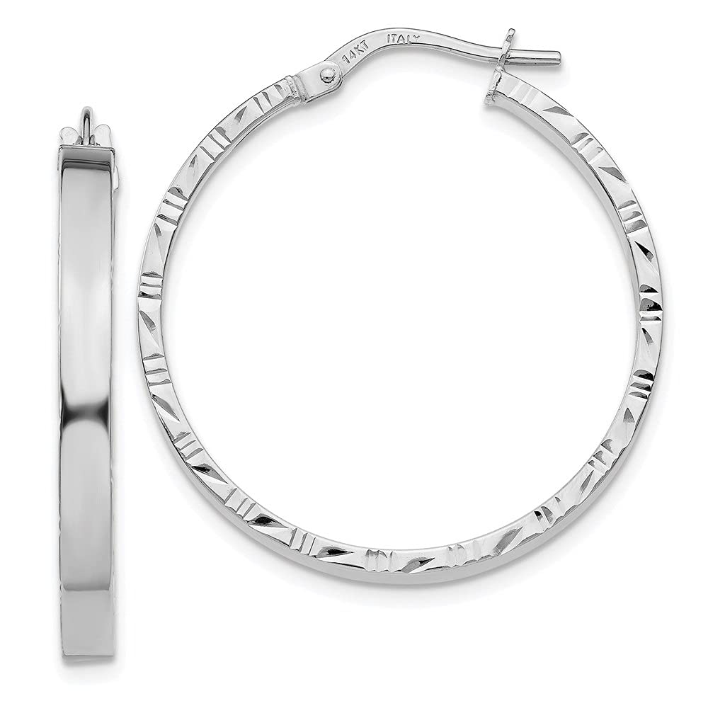 14K White Gold Diamond Cut Hoop Earrings for Women - Elegant Fine Jewelry for Everyday Wear, Parties & Special Occasions | Diamond2Deal