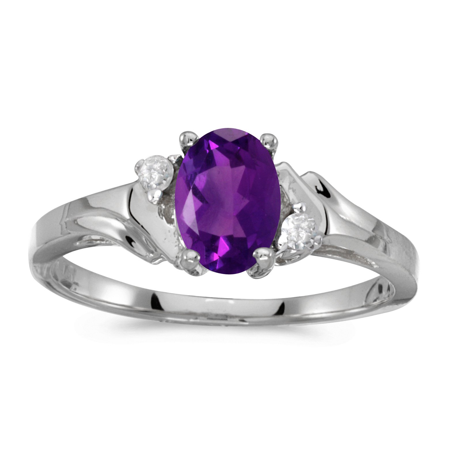 Jewels By Lux 10k White Gold Genuine Birthstone Solitaire Oval Gemstone & Diamond Engagement Ring for Women | Perfect Wedding, Anniversary & Proposal Gift