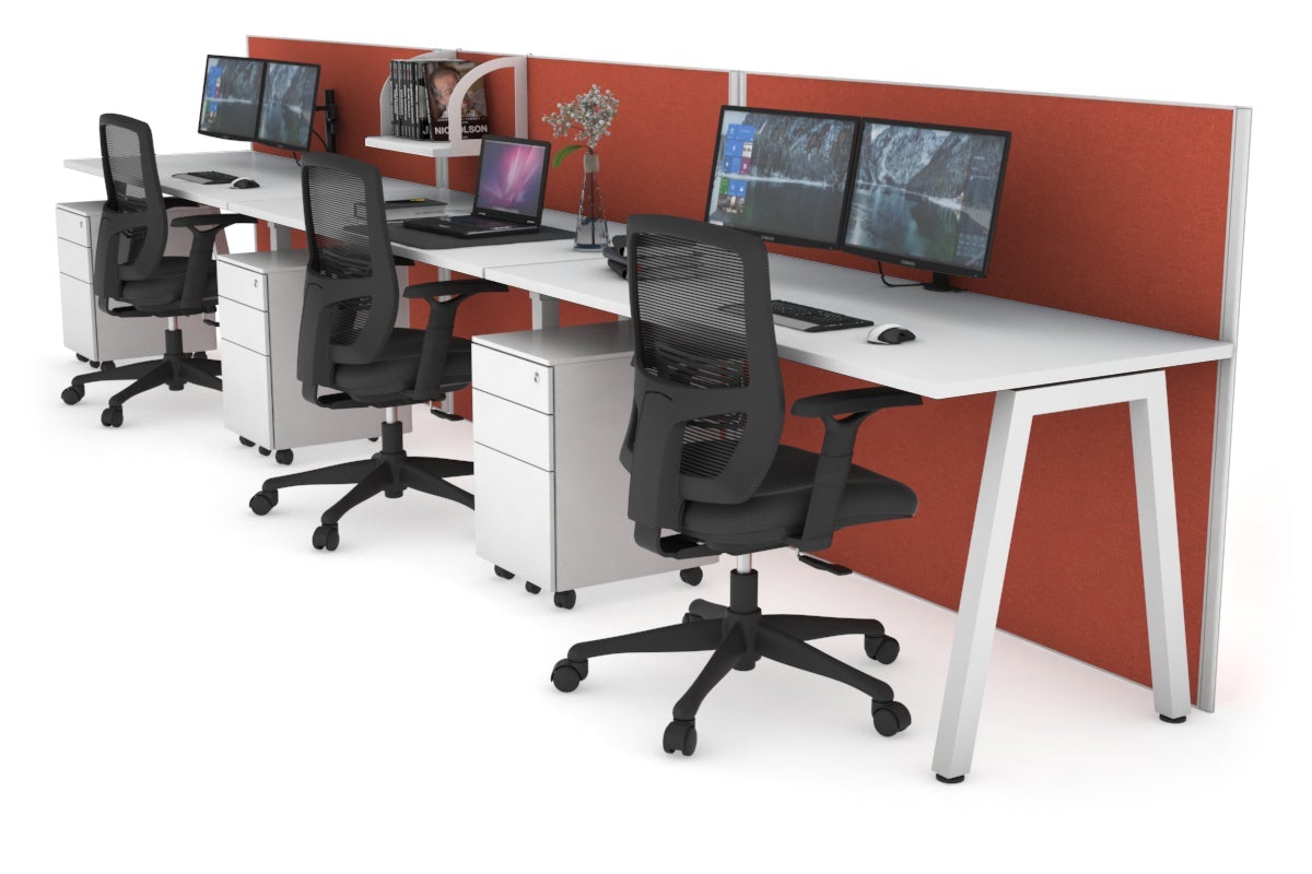 Horizon Quadro 3-Person Office Workstation - 1800L x 700W Large Desk for Collaborative Workspaces, Team Meetings & Office Productivity