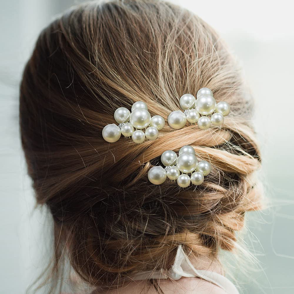 3 Pearl Hair Combs for Women - Bridal & Bridesmaid Hair Accessories for Weddings