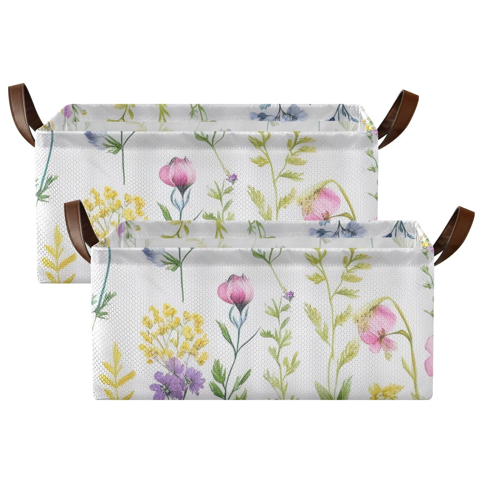 Cosmos Flower Large Fabric Storage Baskets with Handles - 2 Pack Closet Organizer Bins for Shelves & Home Organization | Perfect for Bedroom, Bathroom & Nursery Storage
