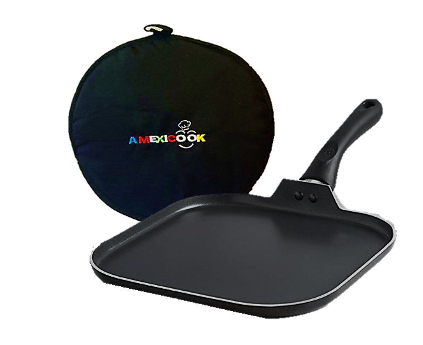 Non-Stick Square Griddle & 12 Tortilla Warmer Set - Microwave Safe Insulated Zippered Tortilla Holder - Perfect for Taco Tuesday, Mexican Cooking & Family Gatherings