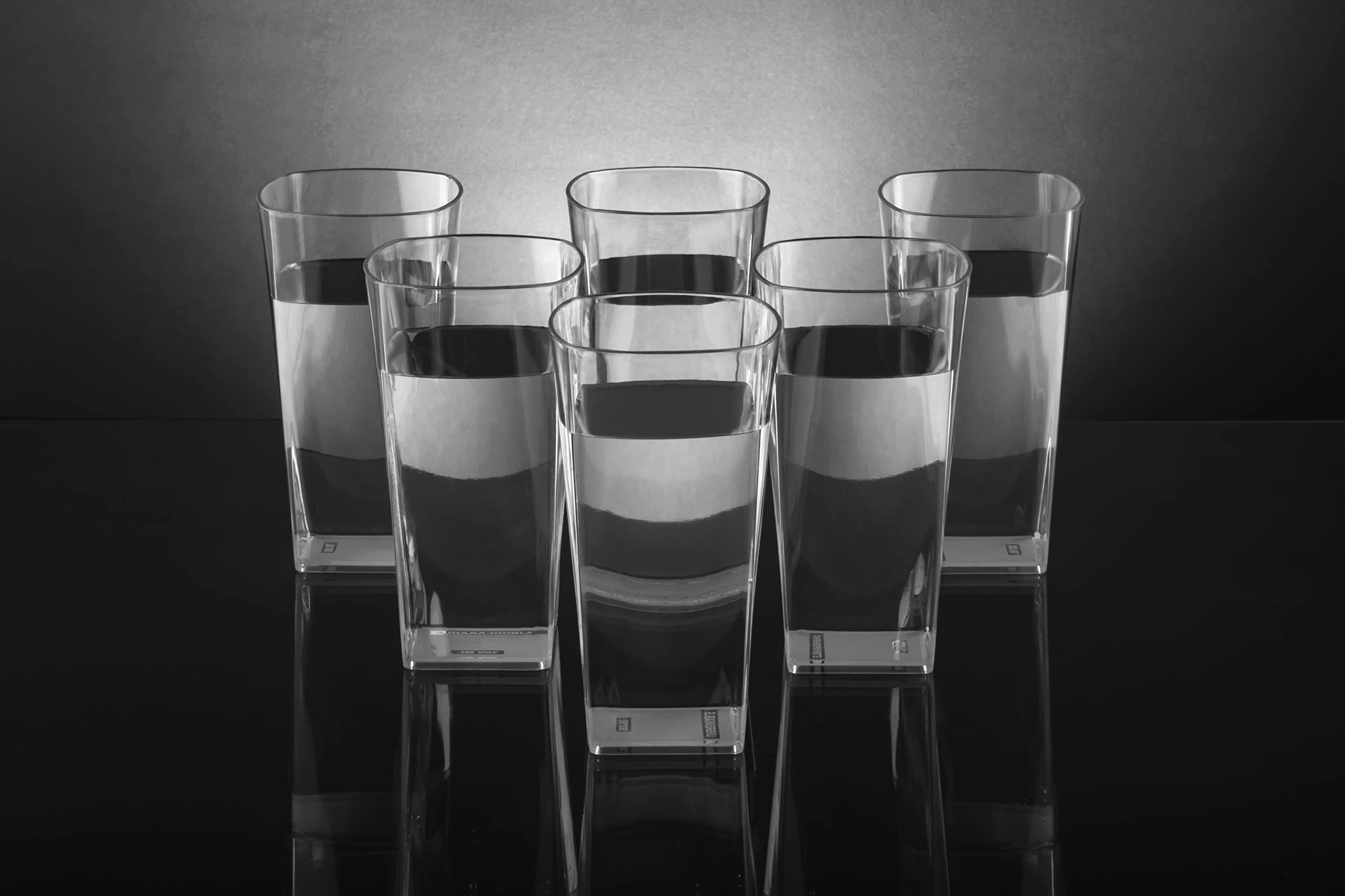 LEAWALL 6-Pack Unbreakable Plastic Drinking Glasses - 300ml Square Clear Cups for Juice, Beer, Wine & Cocktails - Stylish & Durable for Parties, Picnics, Poolside & Outdoor Entertaining