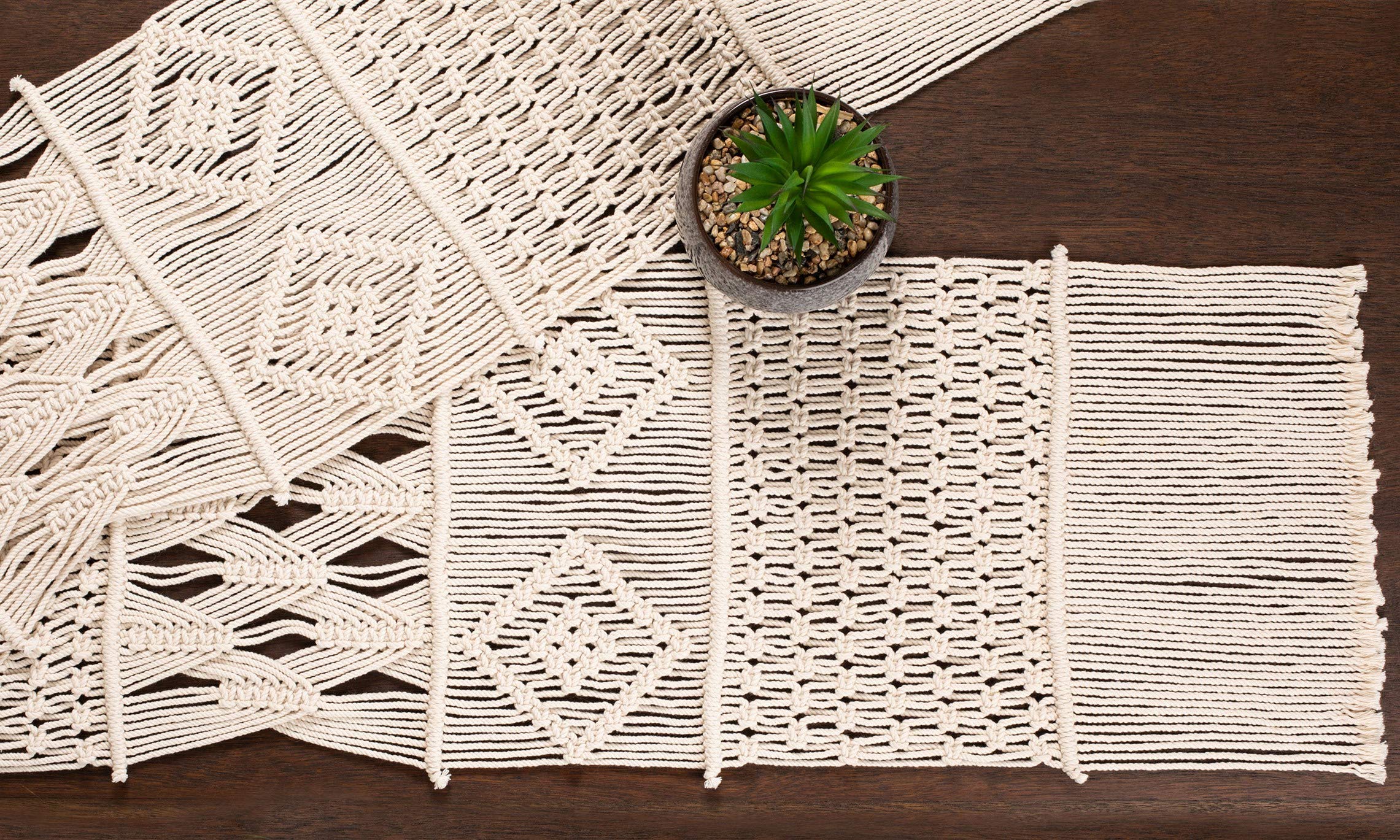 Handwoven Macrame Table Runner 106x13 Inches - Boho Chic Dining Table Decor, Wedding Table Runner, Coffee Table Accent - Perfect for Bohemian Home Decor & Rustic Farmhouse Style