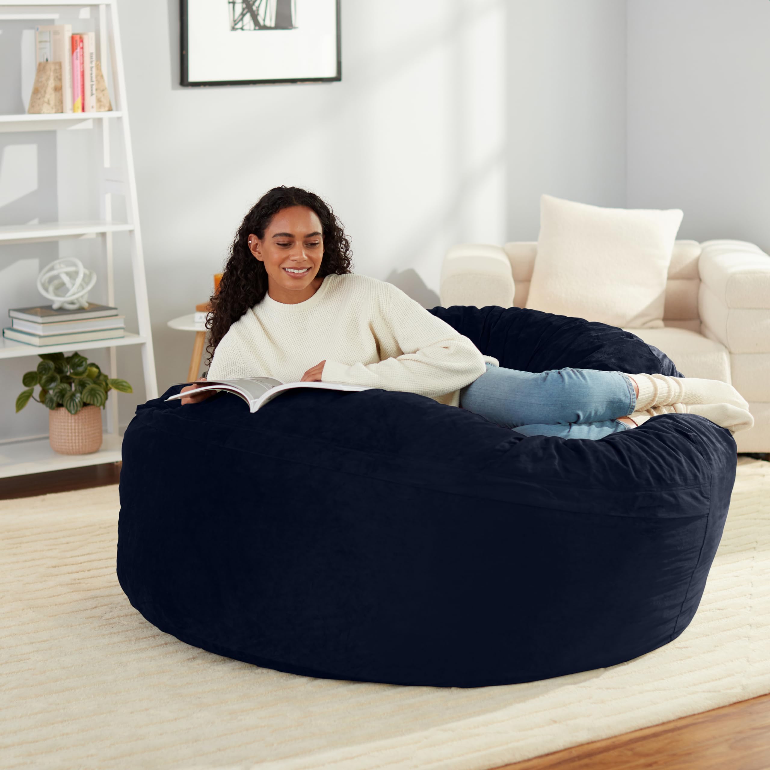 Amazon Basics Large Bean Bag Chair for Adults - 5 ft Blue Memory Foam Filled with Soft Microfiber Cover - Perfect for Living Room, Bedroom, Game Room & Dorm Relaxation