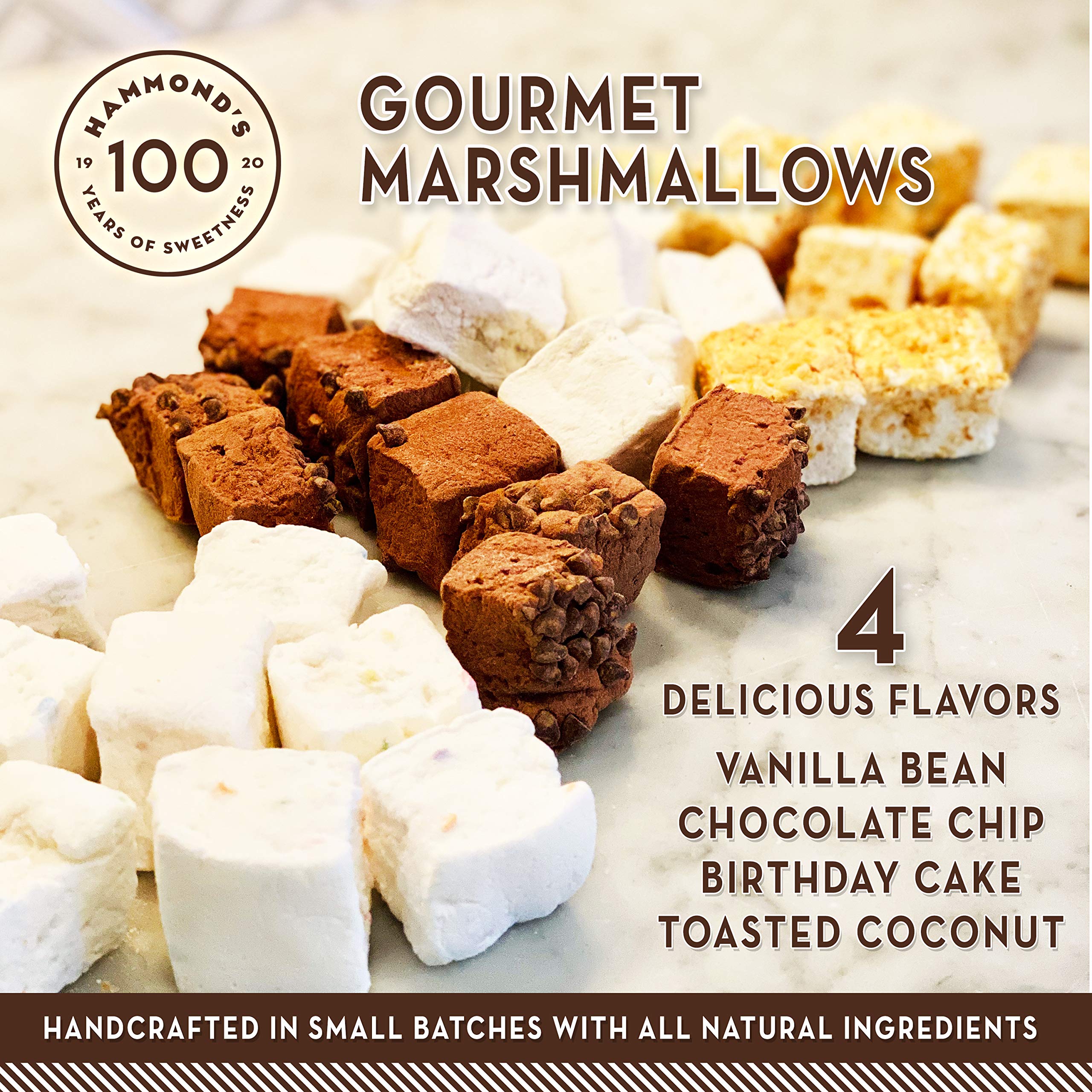 Hammond’s Candies Gourmet Toasted Coconut Marshmallows - Gluten Free, Kosher, Handcrafted in USA - 2 Pack for Snacking, Hot Chocolate, S'mores & Baking - Perfect for Camping, Parties & Desserts
