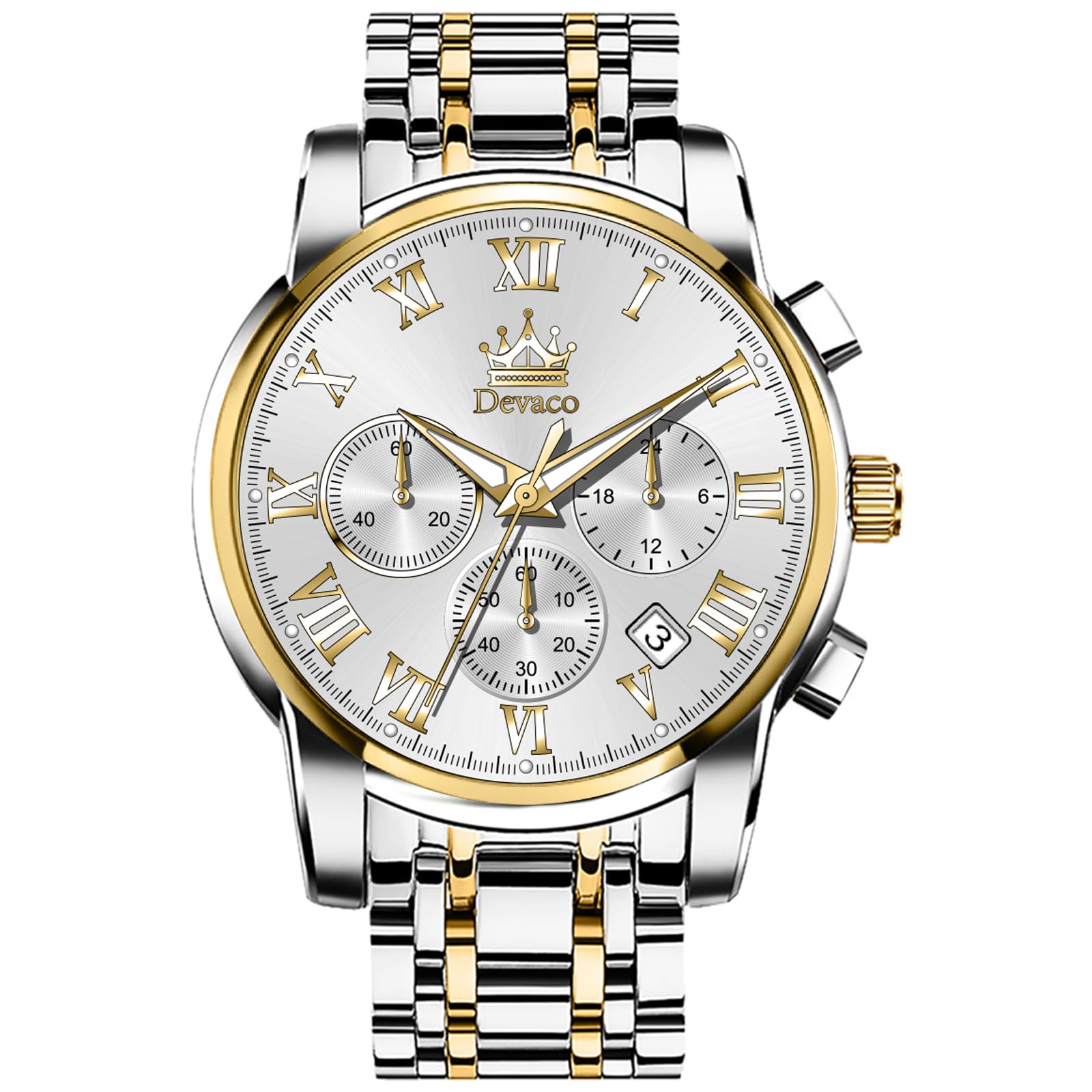 Premium Men's Quartz Watch - Stainless Steel Waterproof Chronograph with Night Light & Calendar - Ideal for Business, Casual & Outdoor Activities
