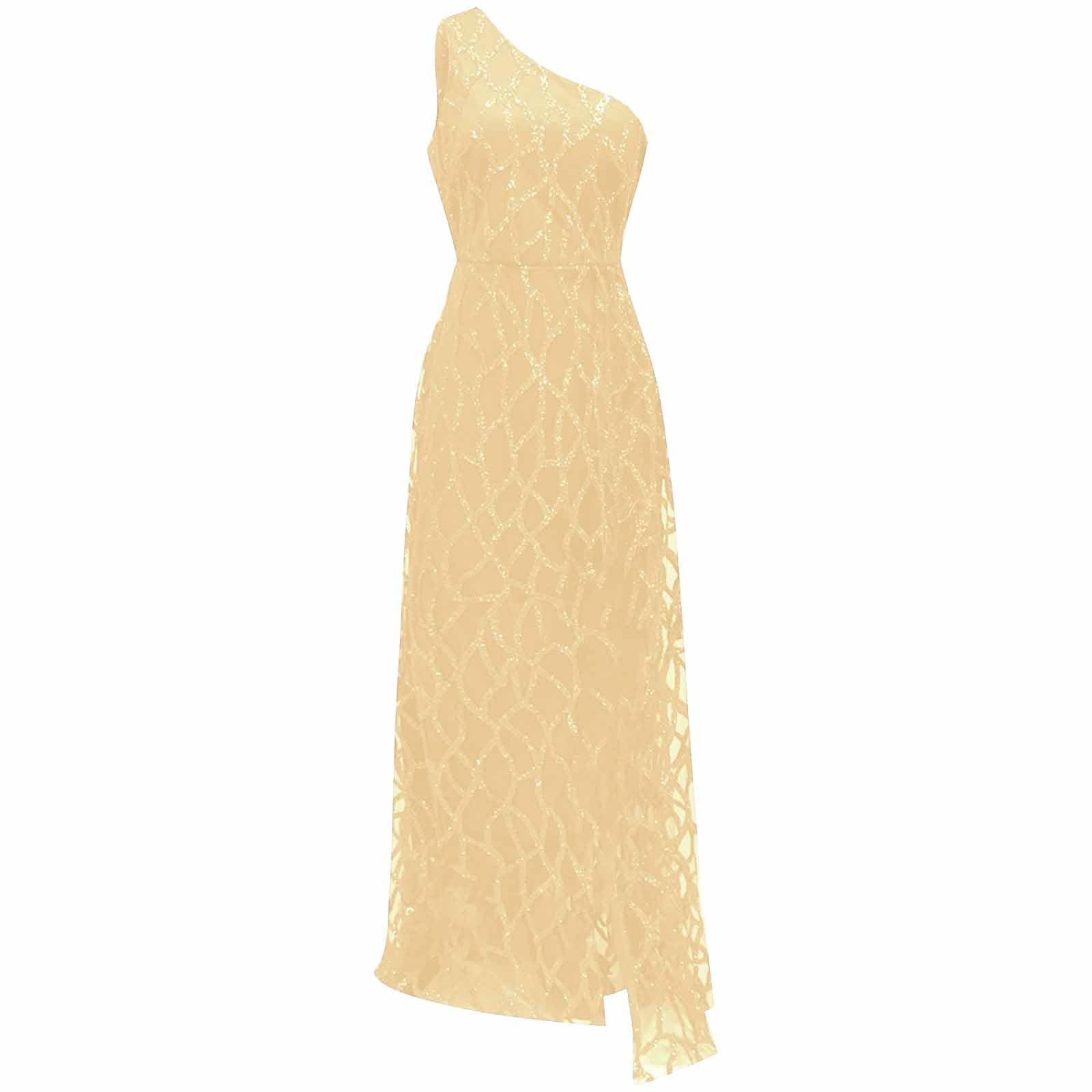 Elegant One Shoulder Sequin Cocktail Dress for Women - Sparkling Champagne Formal Evening Gown with High Slit | Perfect for Prom, Wedding Guest, New Year's Eve Party & Special Occasions