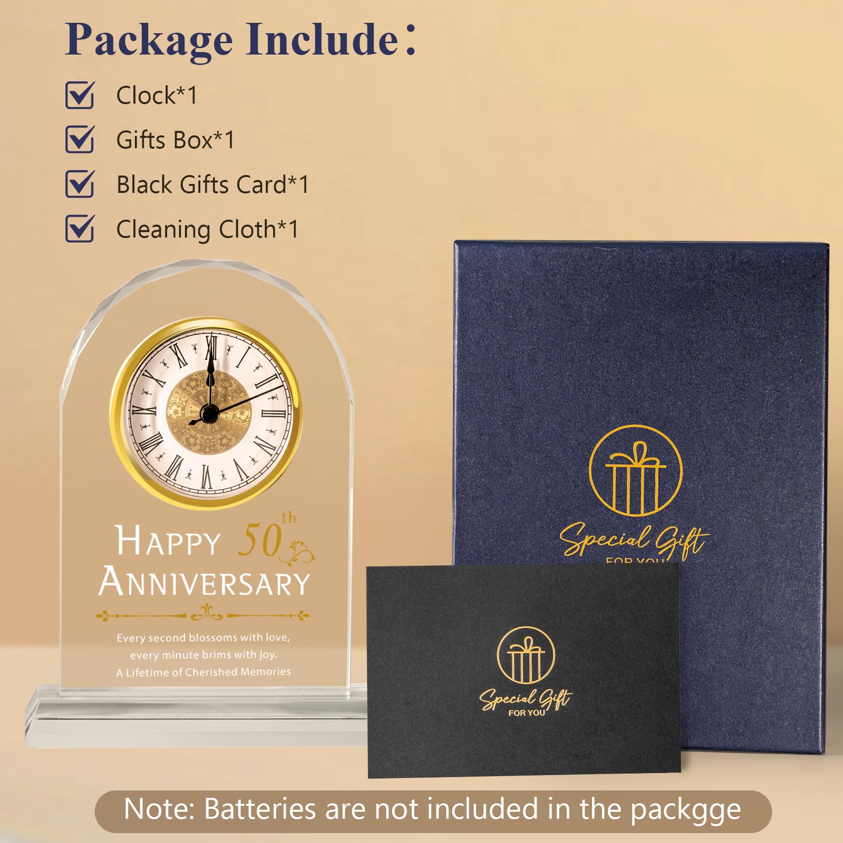 50th Wedding Anniversary Crystal Clock Gift for Couples - Elegant Quartz Timepiece for Husband, Wife & Parents - Perfect 50 Year Anniversary Decor for Home, Office & Special Occasions