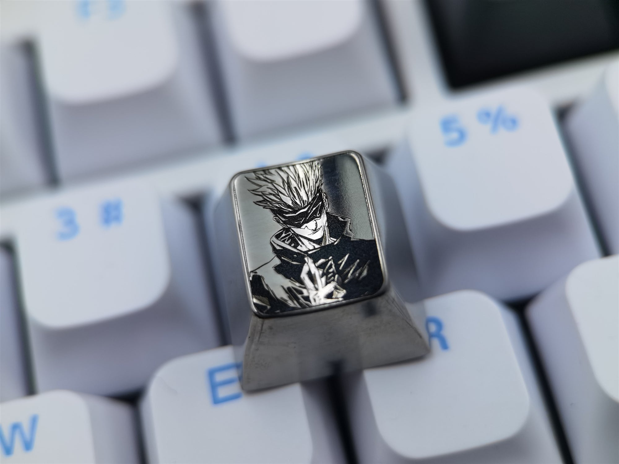 Jujutsu Kaisen Gojo Satoru Titanium Alloy 1U Black & White Custom Keycaps - Metal Artisan Keycaps for Mechanical Keyboard Customization - Perfect for Gaming, Typing & Anime Fan Collections