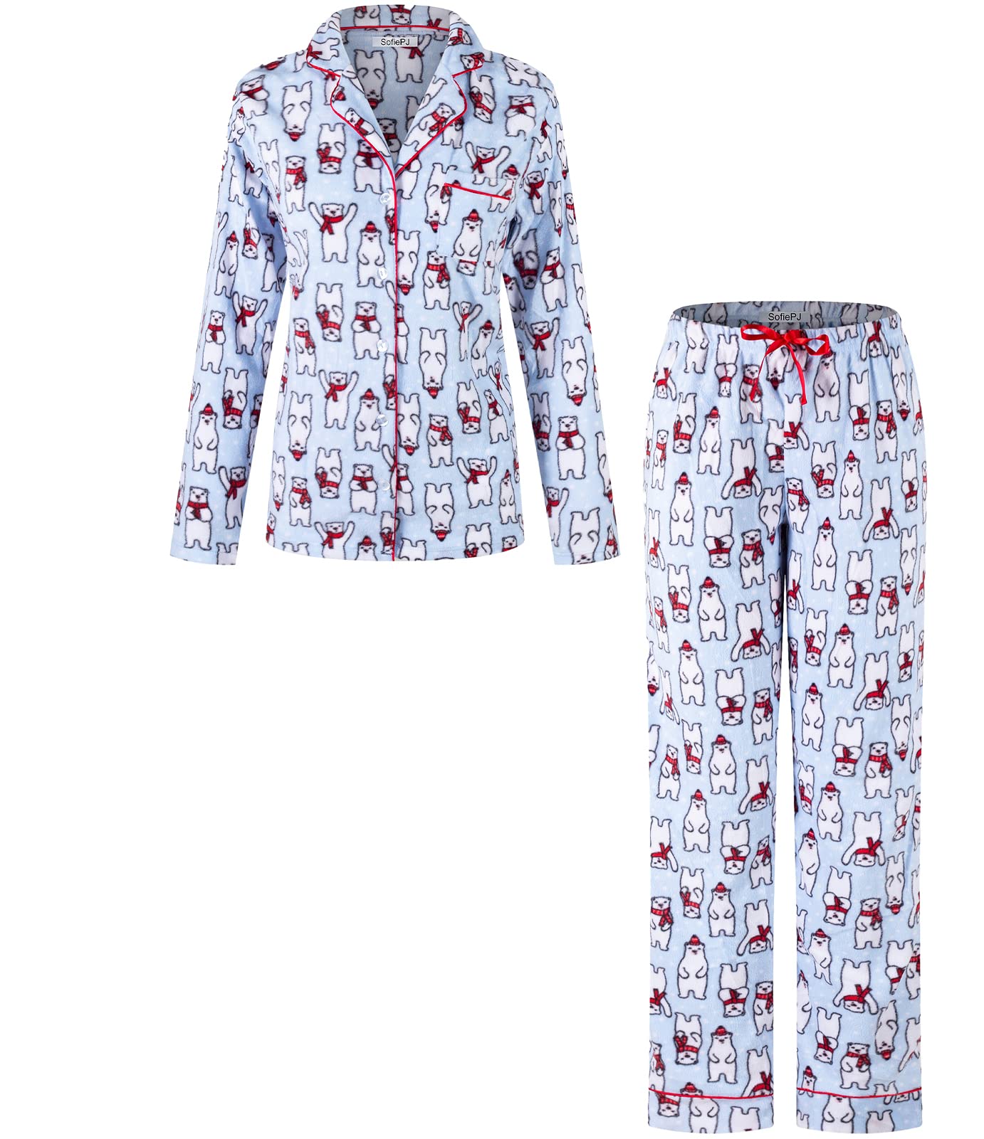 SofiePJ Women's Cozy Fleece Button Down Pajama Set - Soft Plush Sleepwear for Winter Nights, Perfect Gift for Her - Ideal for Lounging, Sleepovers & Holiday Comfort