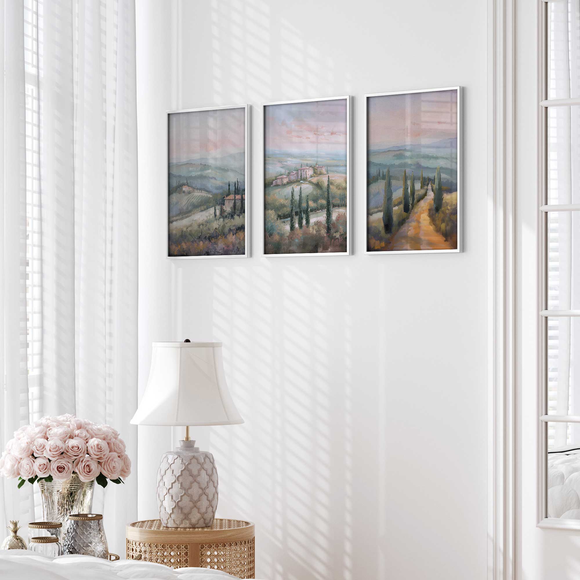 Tuscany Sunset Landscape Art Prints - Set of 3 High-Quality Archival Matte Paper Wall Decor for Living Room, Bedroom & Office