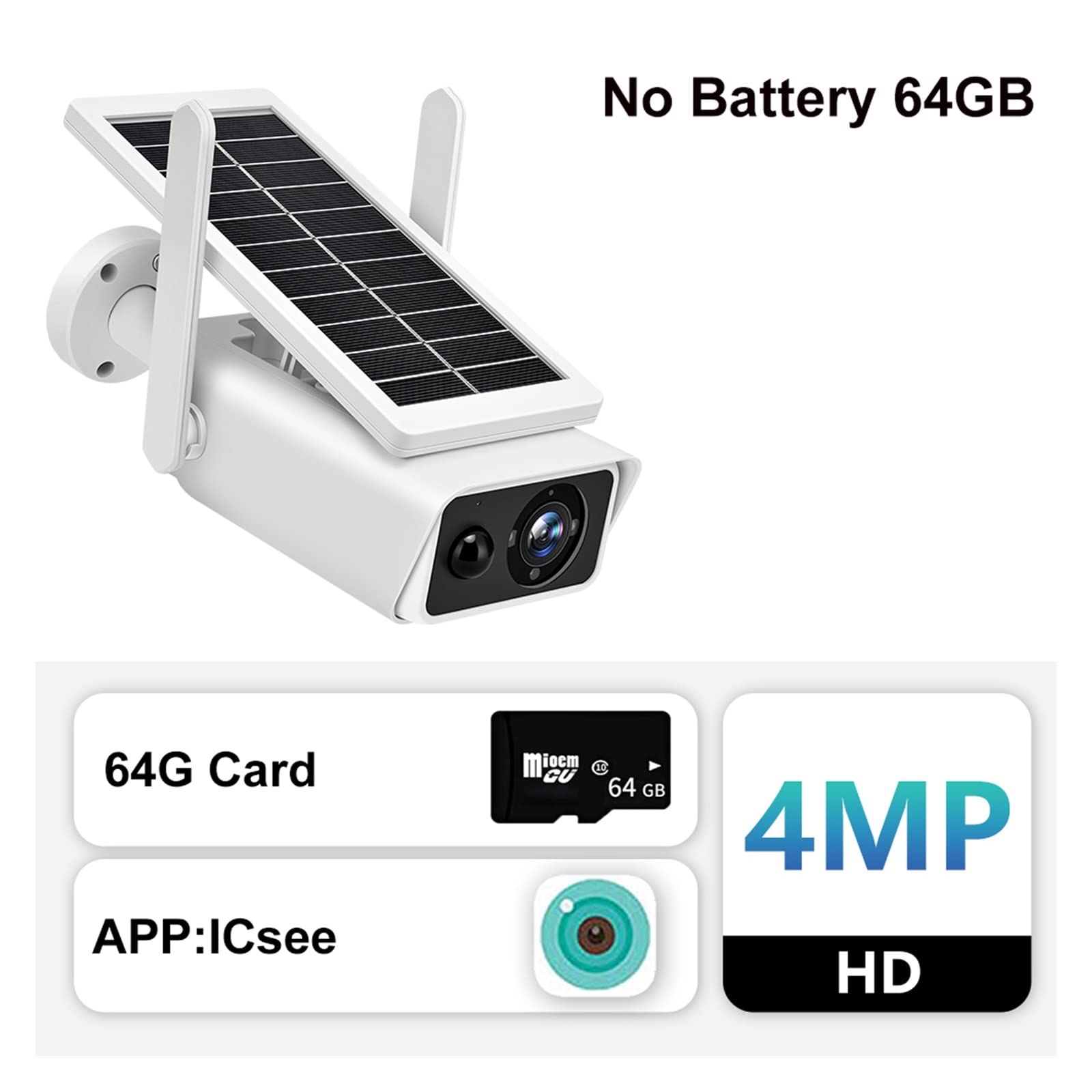 MZZYG 4MP Solar Security Camera Wireless Outdoor - WiFi IP Surveillance Camera with PIR Human Detection, Rechargeable Battery, No Battery 64GB - Ideal for Home, Yard, Garage & Business Security Monitoring