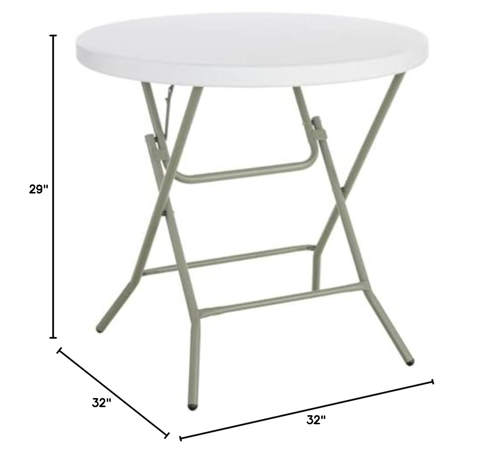 32 Inch Round Granite White Heavy-Duty Plastic Folding Table - PRO&Family Blow Molded Camping & Picnic Table for Outdoor Events, Parties, BBQs, Tailgating and Home Use