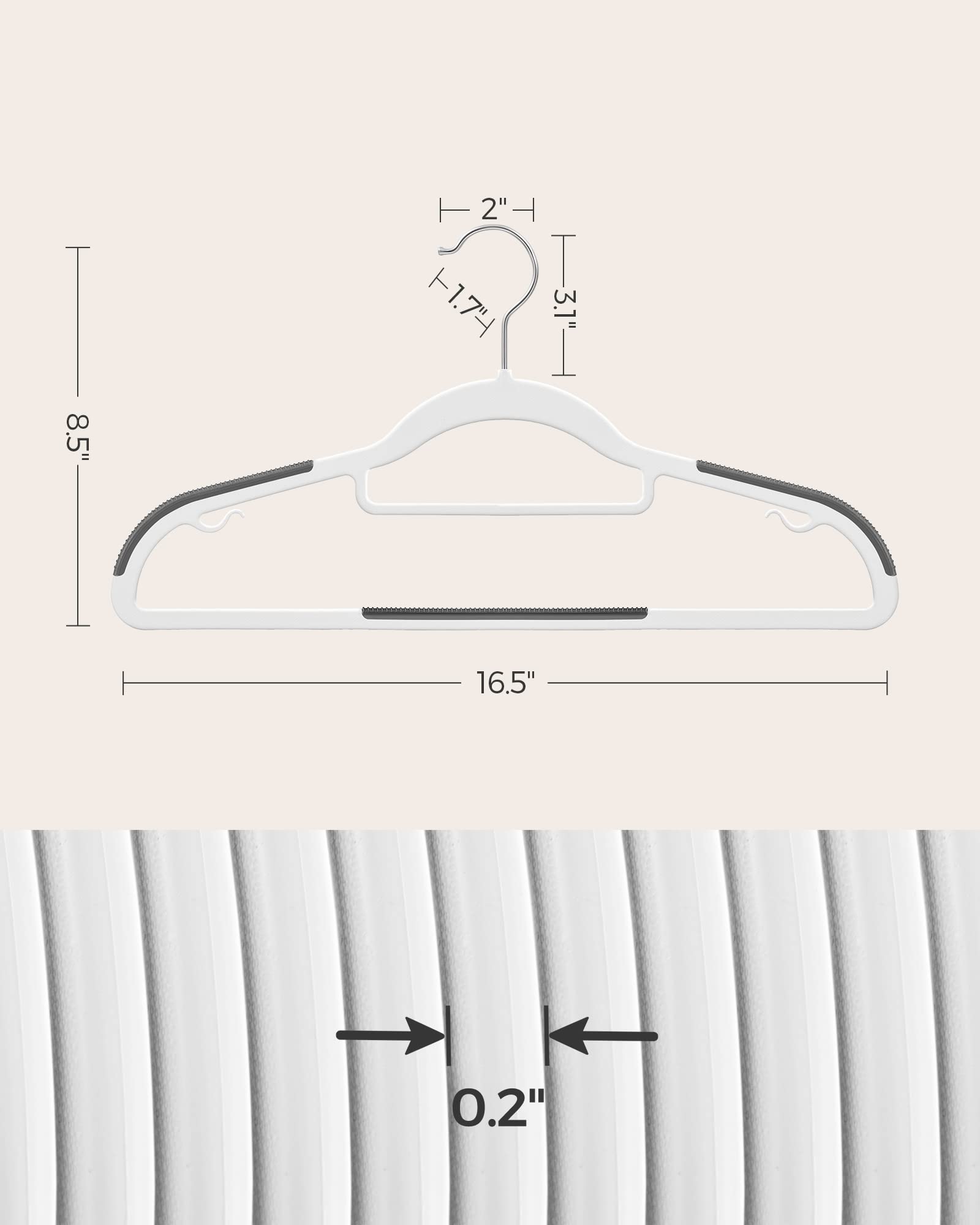 SONGMICS 50-Pack Heavy Duty Plastic Clothes Hangers - Non-Slip Space Saving Hangers with 360° Swivel Hook (0.2