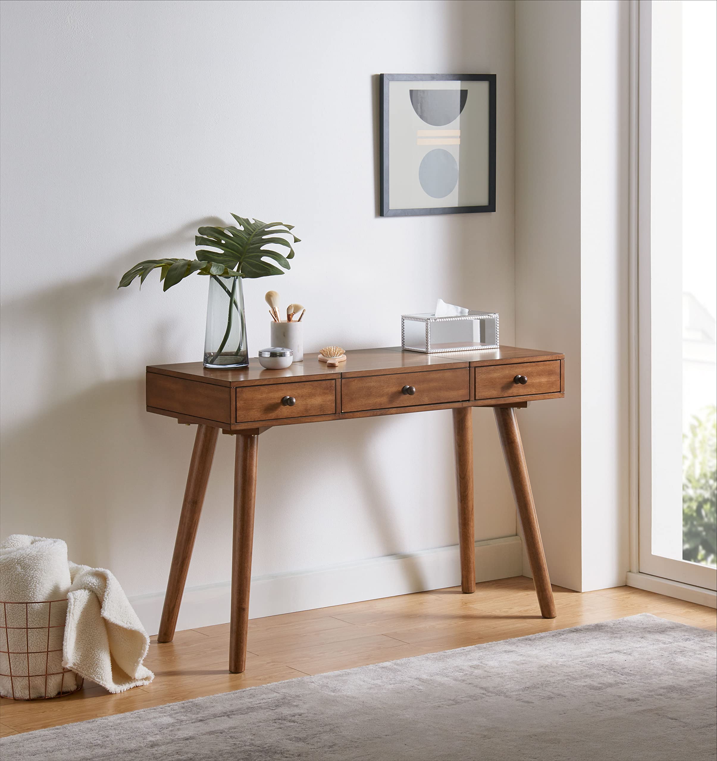 Martin Svensson Home Mid-Century Modern Vanity Desk with Cinnamon Finish - Perfect for Bedroom, Dressing Room & Home Office Makeup Station
