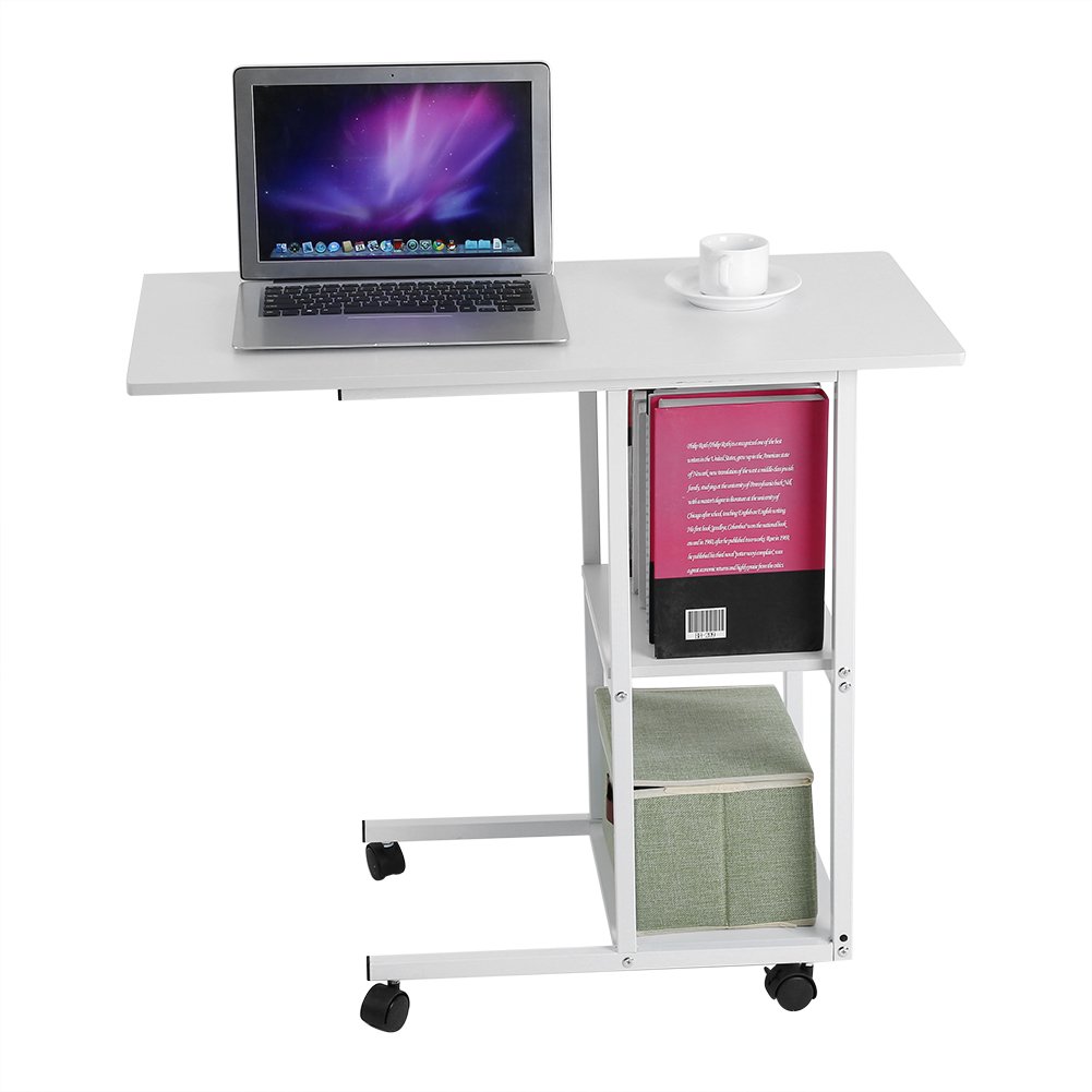 Best Fast Portable Multifunctional Rolling Laptop Desk - Adjustable Height, Removable Tray for Bed, Sofa, Office & Study - Perfect for Work, Reading & Snacking (White)
