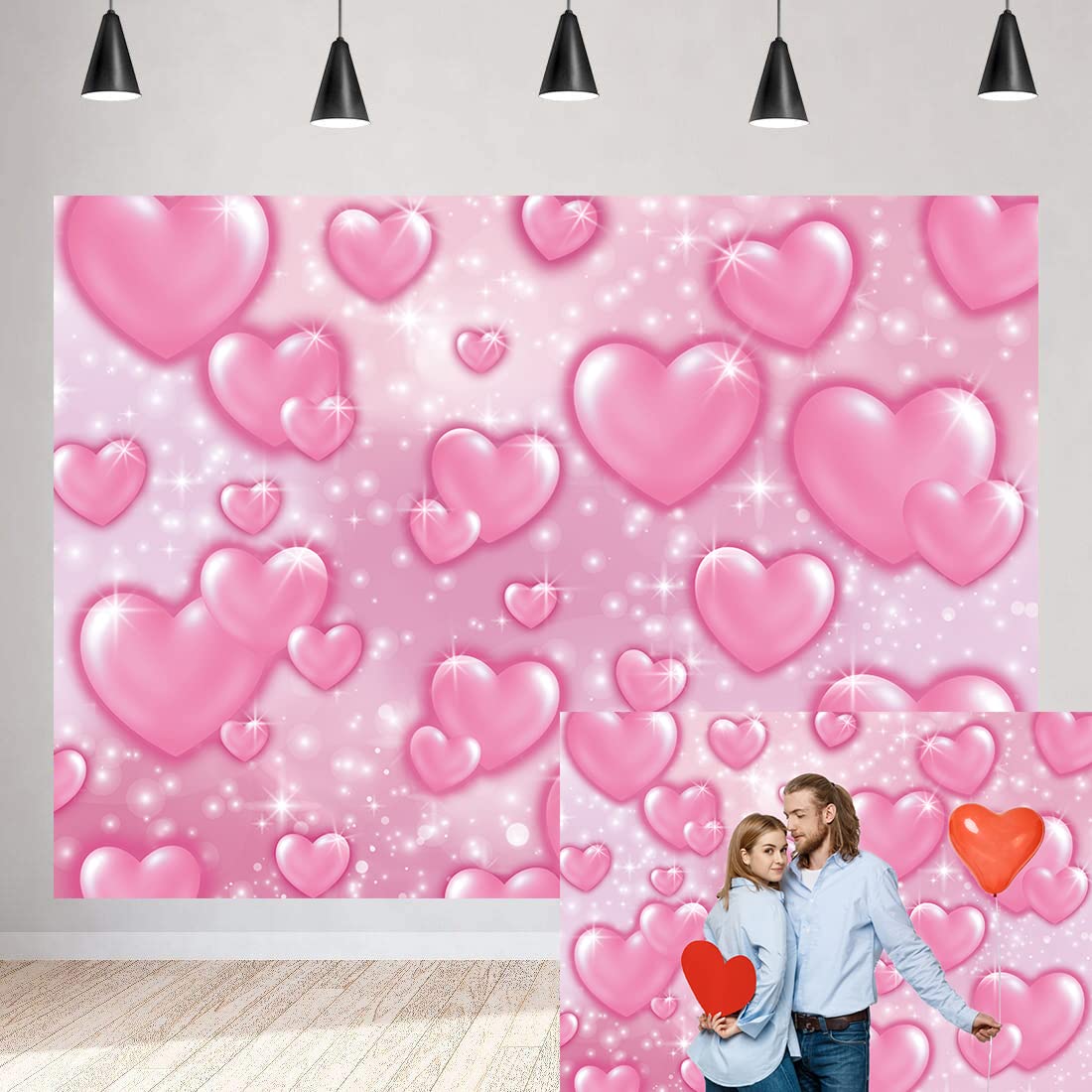 Vintage Pink Heart Backdrop - Early 2000s Valentine's Day Decor with Glitter, Romantic Photography Background for Baby Showers, Birthday Parties, Weddings (7x5FT) - Perfect for Instagram Photos, Themed Events & Love Celebrations