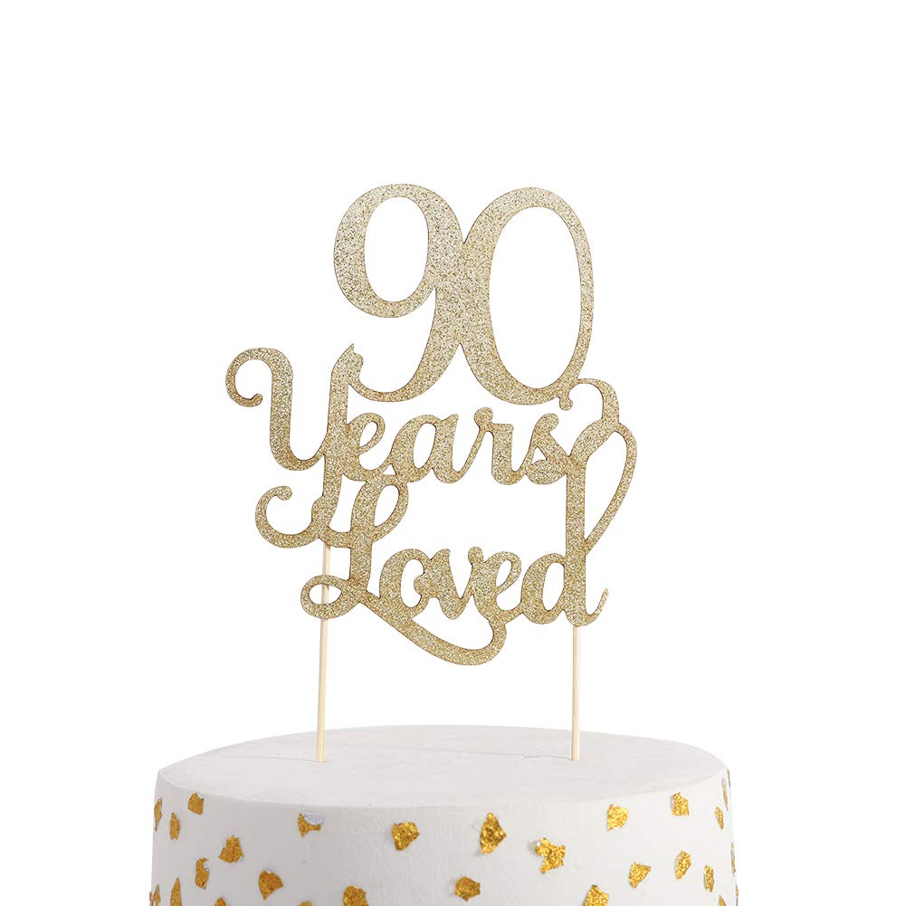 90th Birthday Cake Topper - Glitter Photo Decoration for 90 Years Celebration, Anniversary Party Supplies | Perfect for Milestone Birthdays, Retirement Parties & Golden Anniversary Cakes