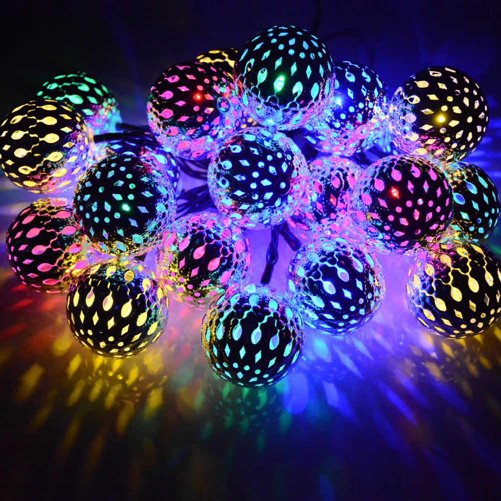 20LED Solar String Lights 15ft Outdoor Waterproof Multicolor Moroccan Fairy Lights - Perfect for Patio, Garden, Party, Festival, Christmas Tree Decoration