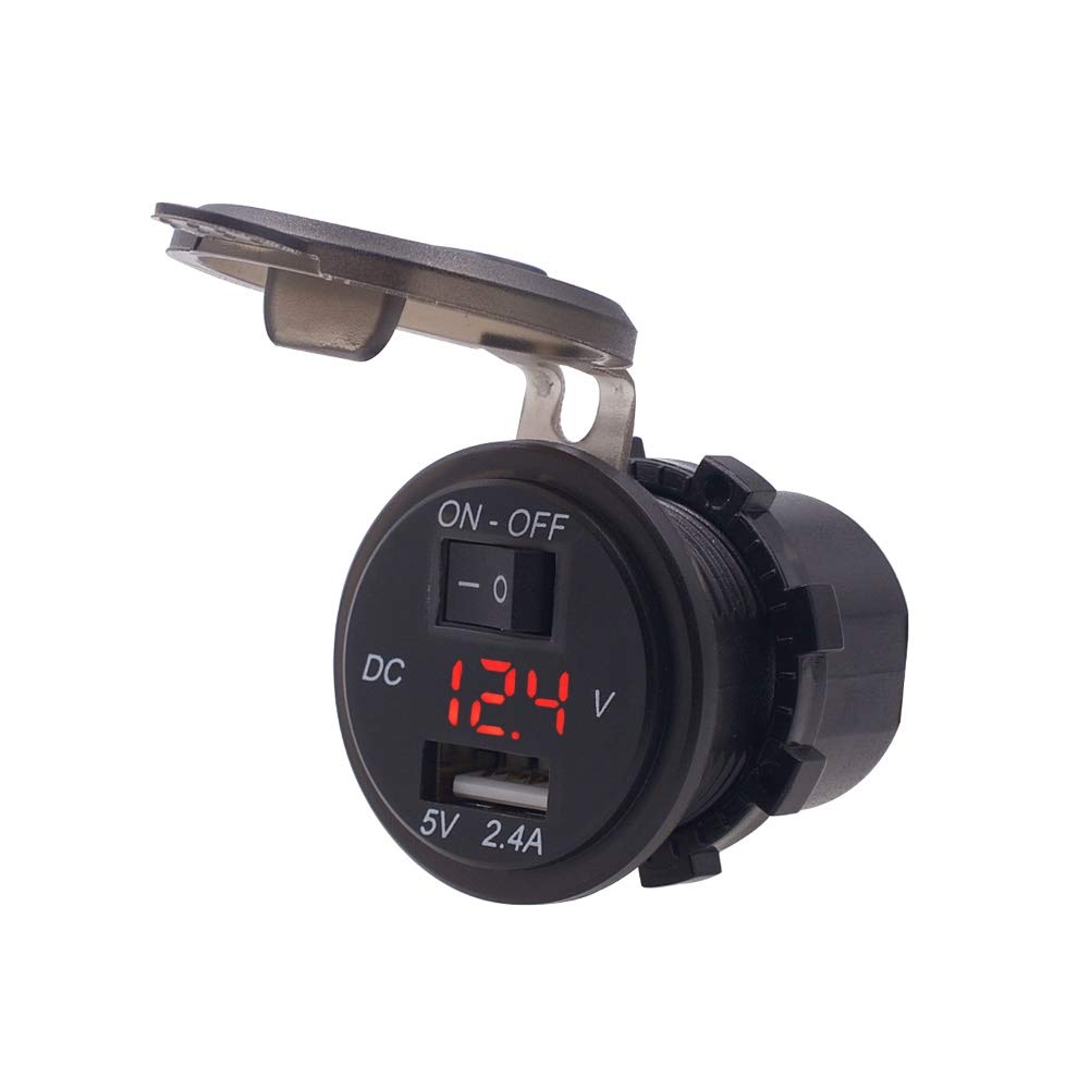 Motorcycle Phone Charger with LED Display & Voltmeter - Handlebar Mount USB Charger for Riding