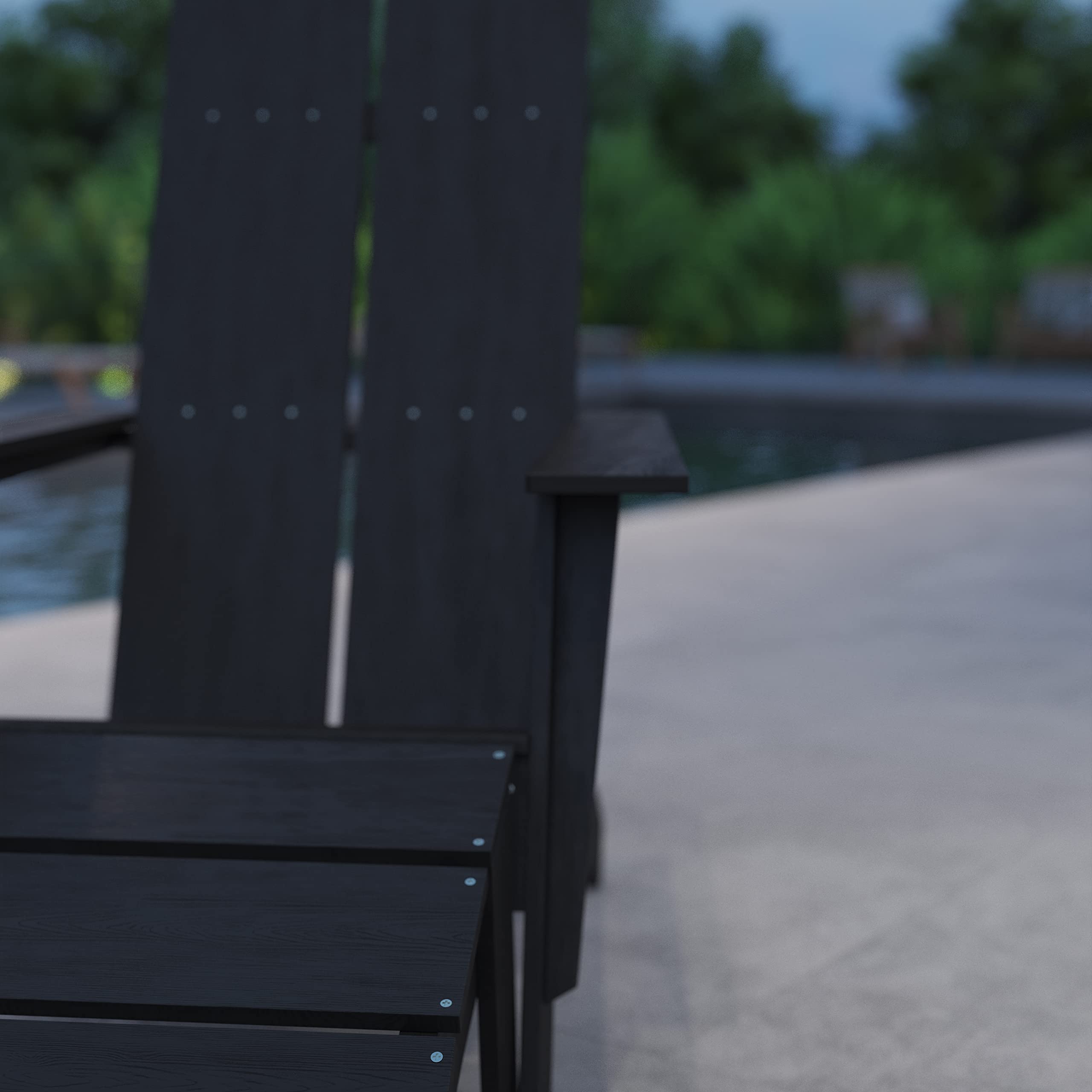 Merrick Lane Piedmont Adirondack Chair with Ottoman - Black Indoor/Outdoor Patio Chair - 2 Slat Back Design with Footrest - Perfect for Backyard, Garden, Deck & Poolside Relaxation